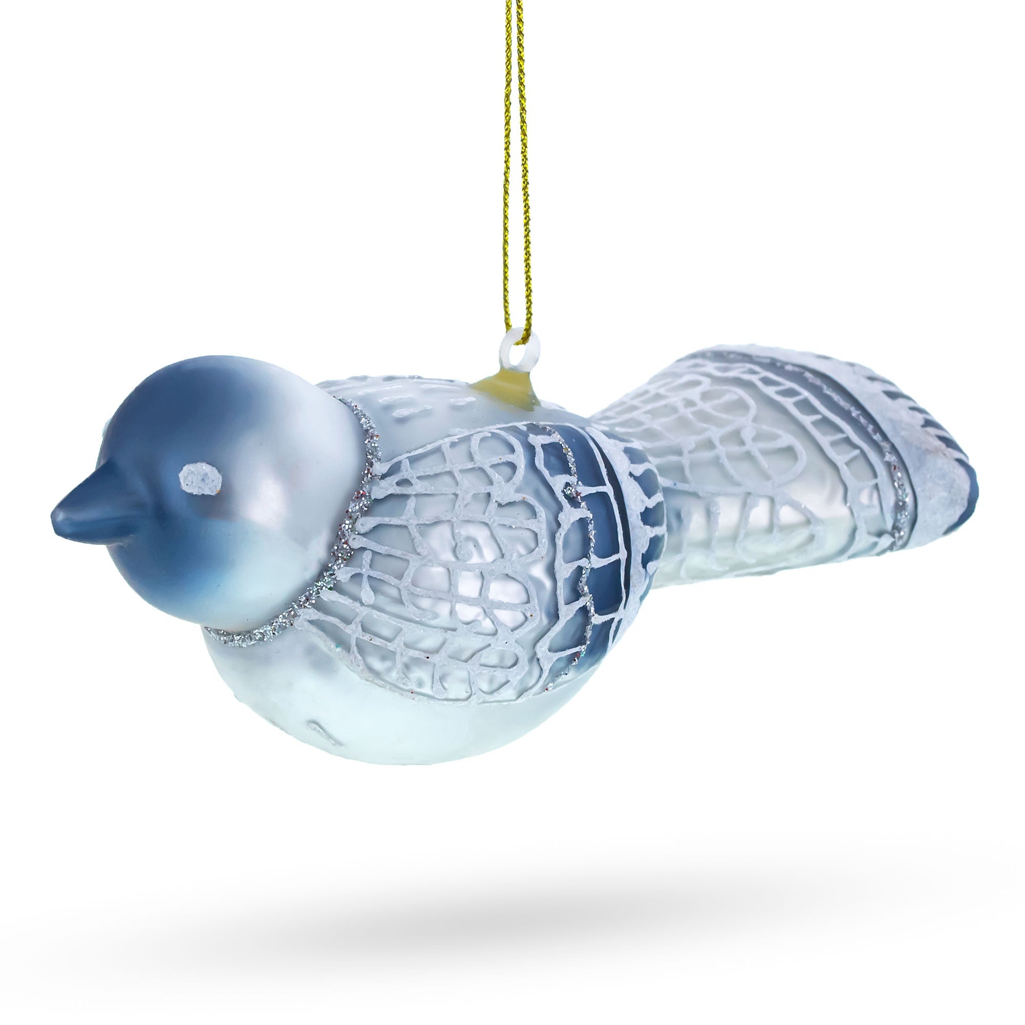 Gray Bird Blown Glass Christmas Ornament