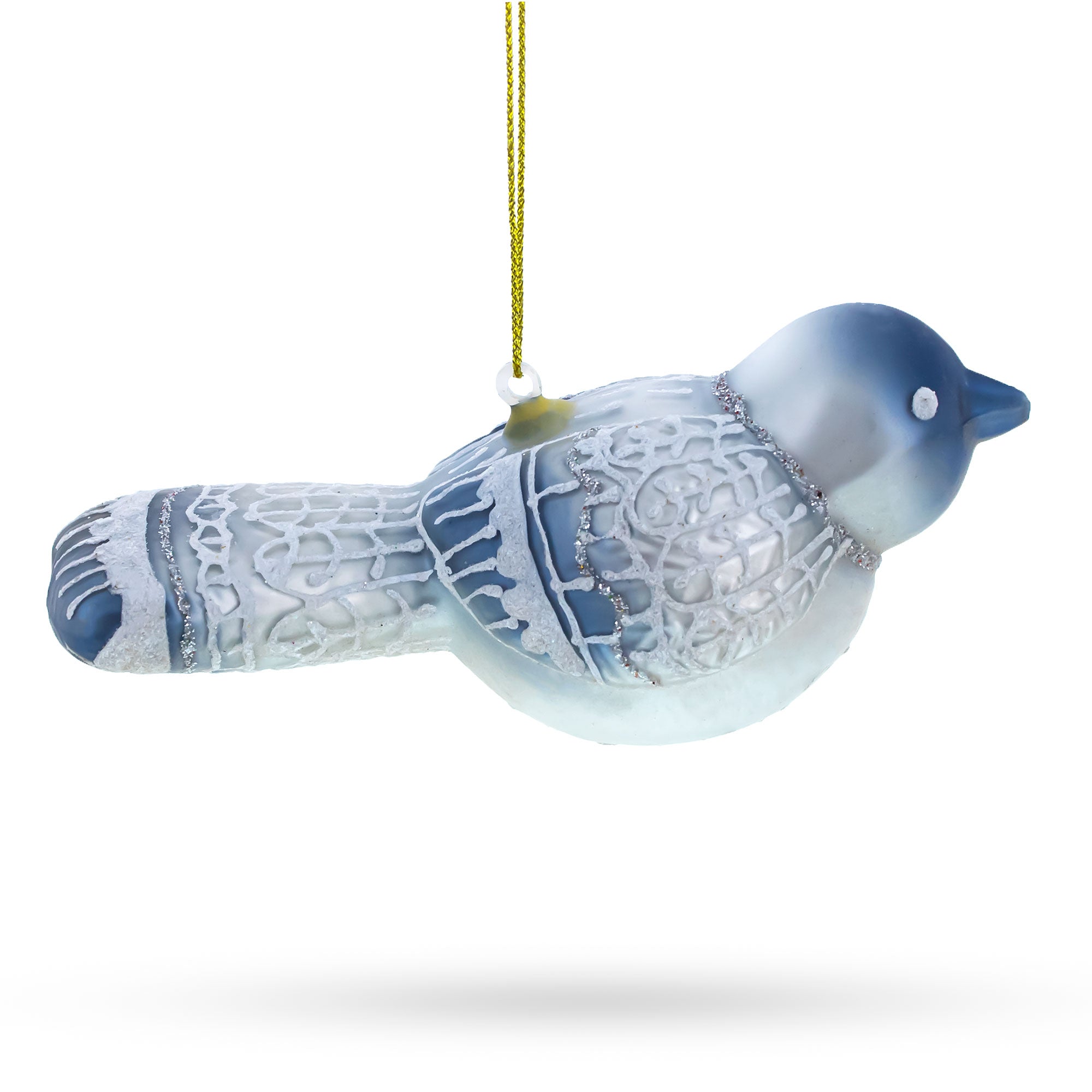 Gray Bird Blown Glass Christmas Ornament