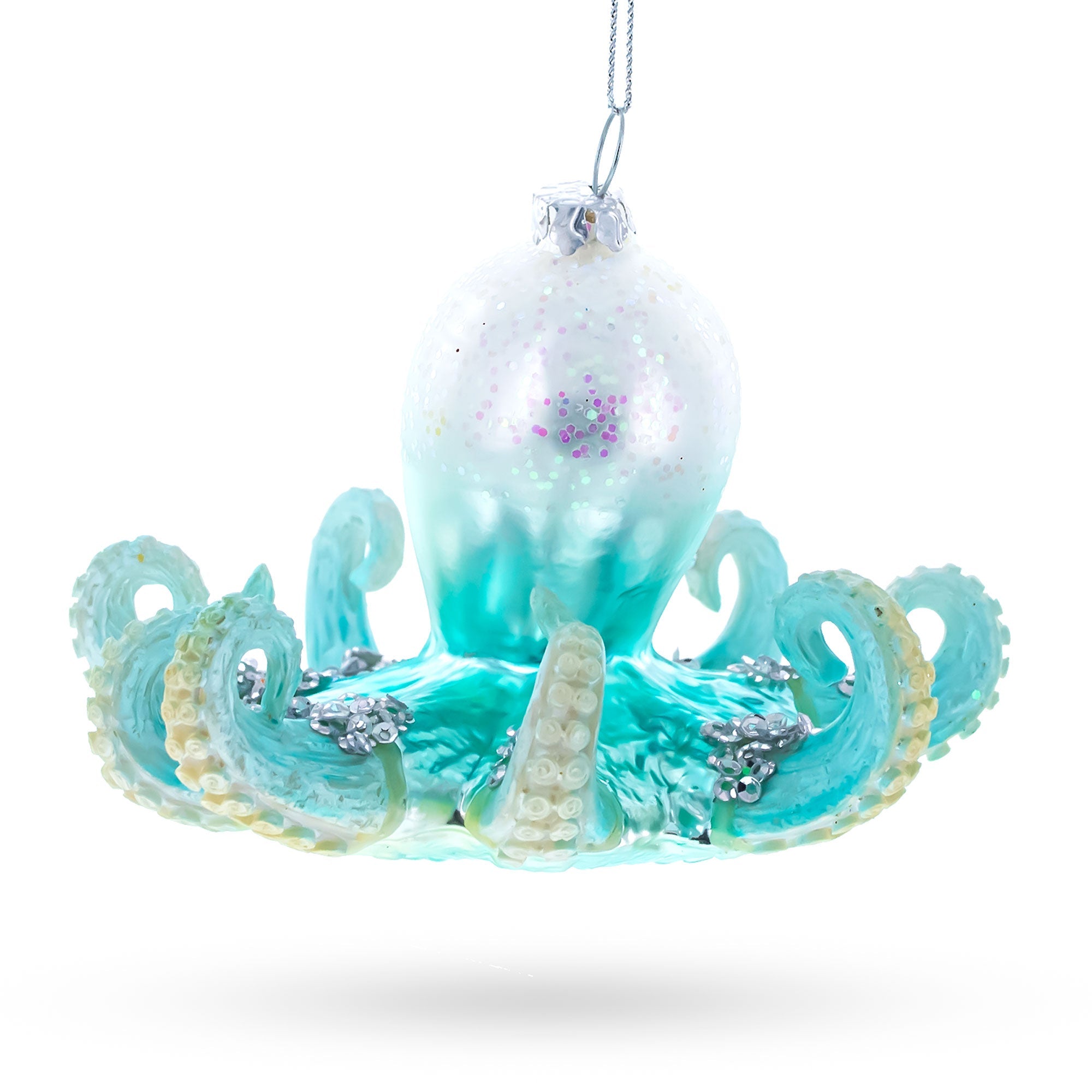 Blue Octopus Blown Glass Christmas Ornament