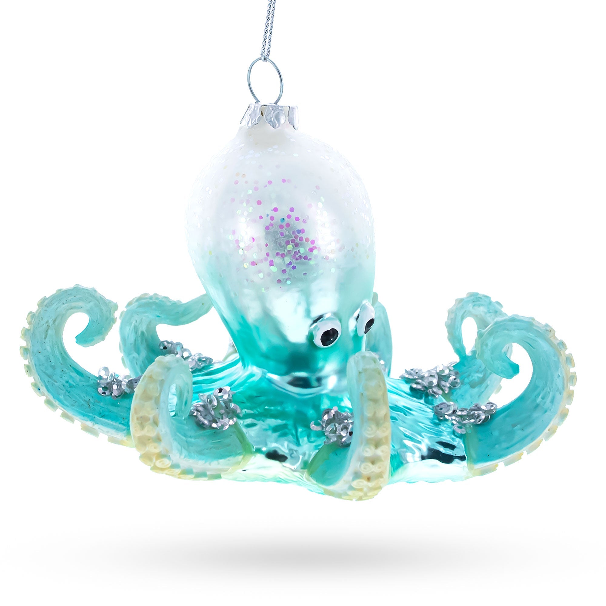 Blue Octopus Blown Glass Christmas Ornament