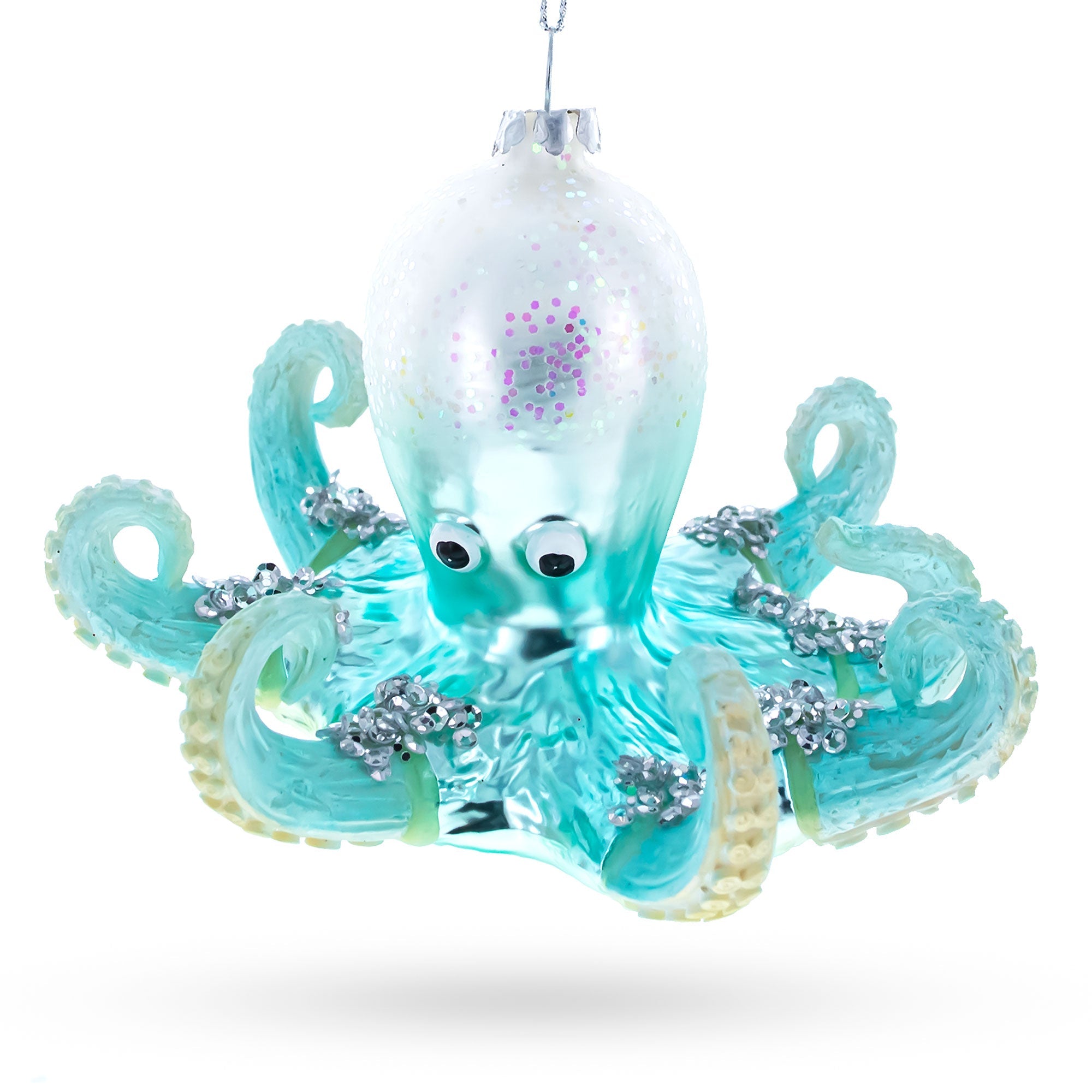 Blue Octopus Blown Glass Christmas Ornament