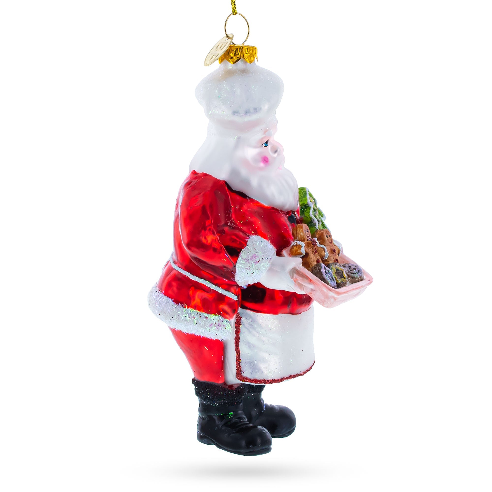 Santa Baking Gingerbread Cookies Blown Glass Christmas Ornament