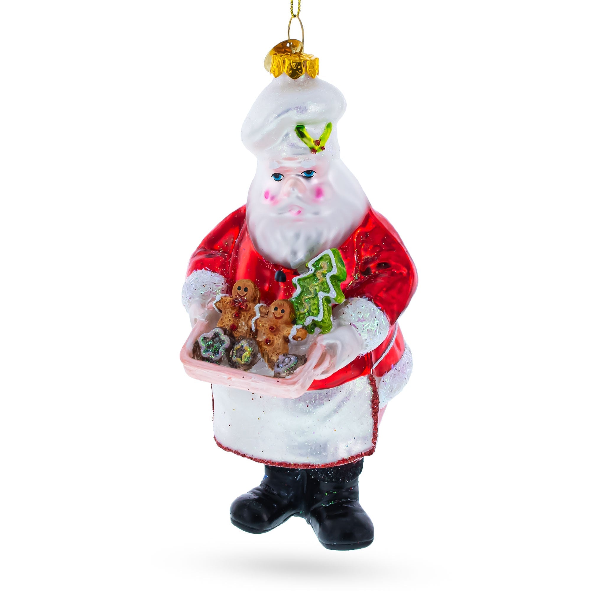 Santa Baking Gingerbread Cookies Blown Glass Christmas Ornament