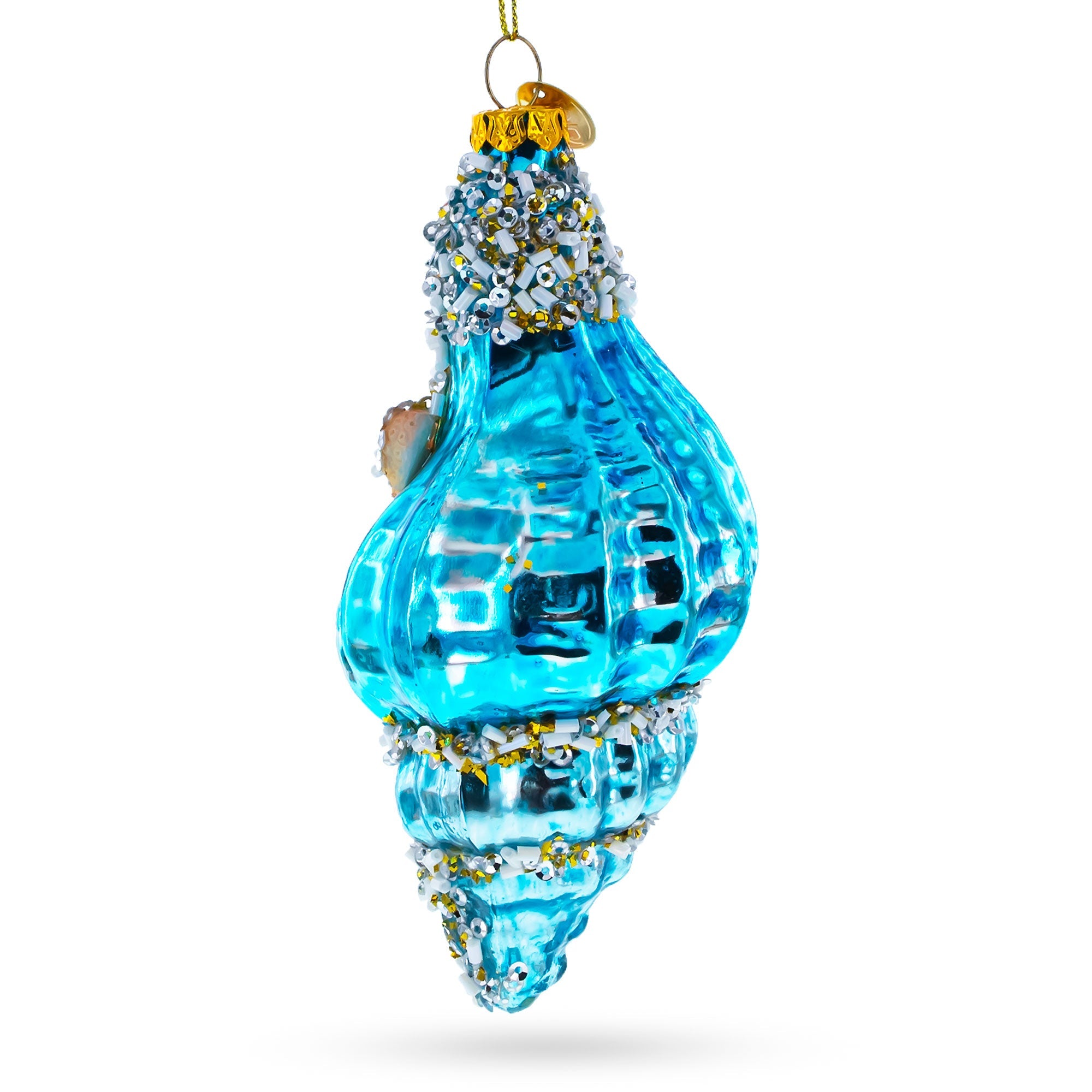 Octopus In Seashell Blown Glass Christmas Ornament