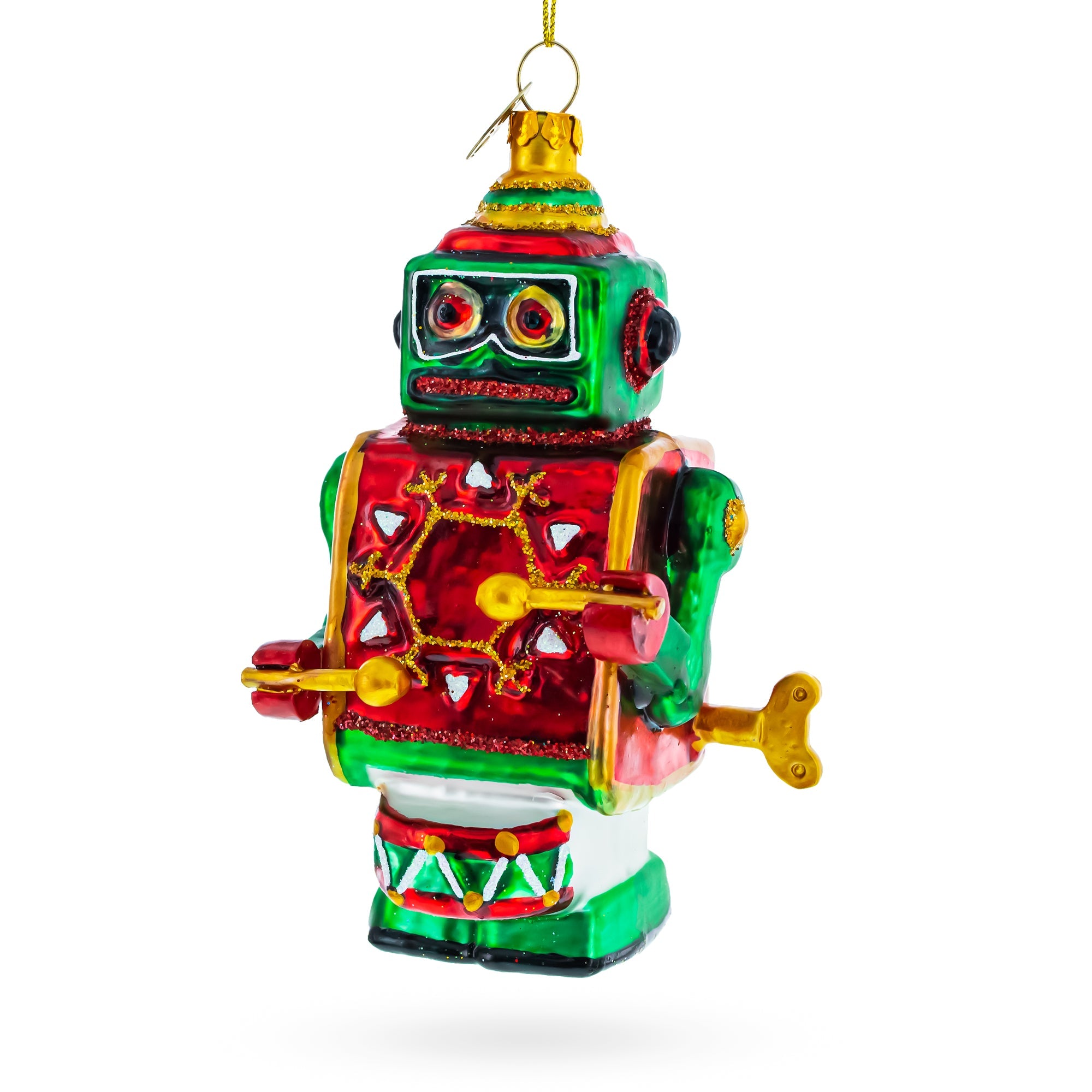 Futuristic Robot-drummer - Blown Glass Christmas Ornament