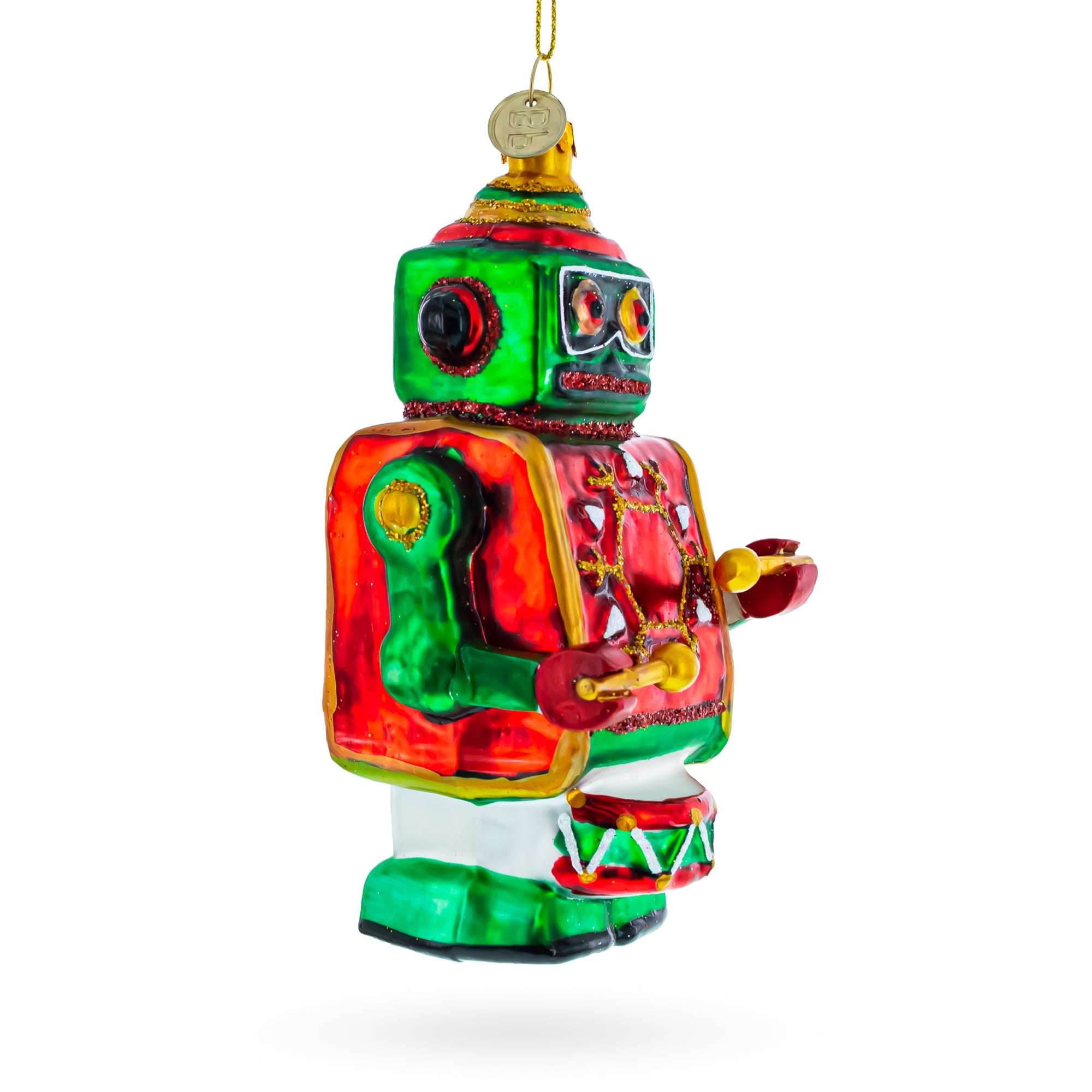 Futuristic Robot-drummer - Blown Glass Christmas Ornament