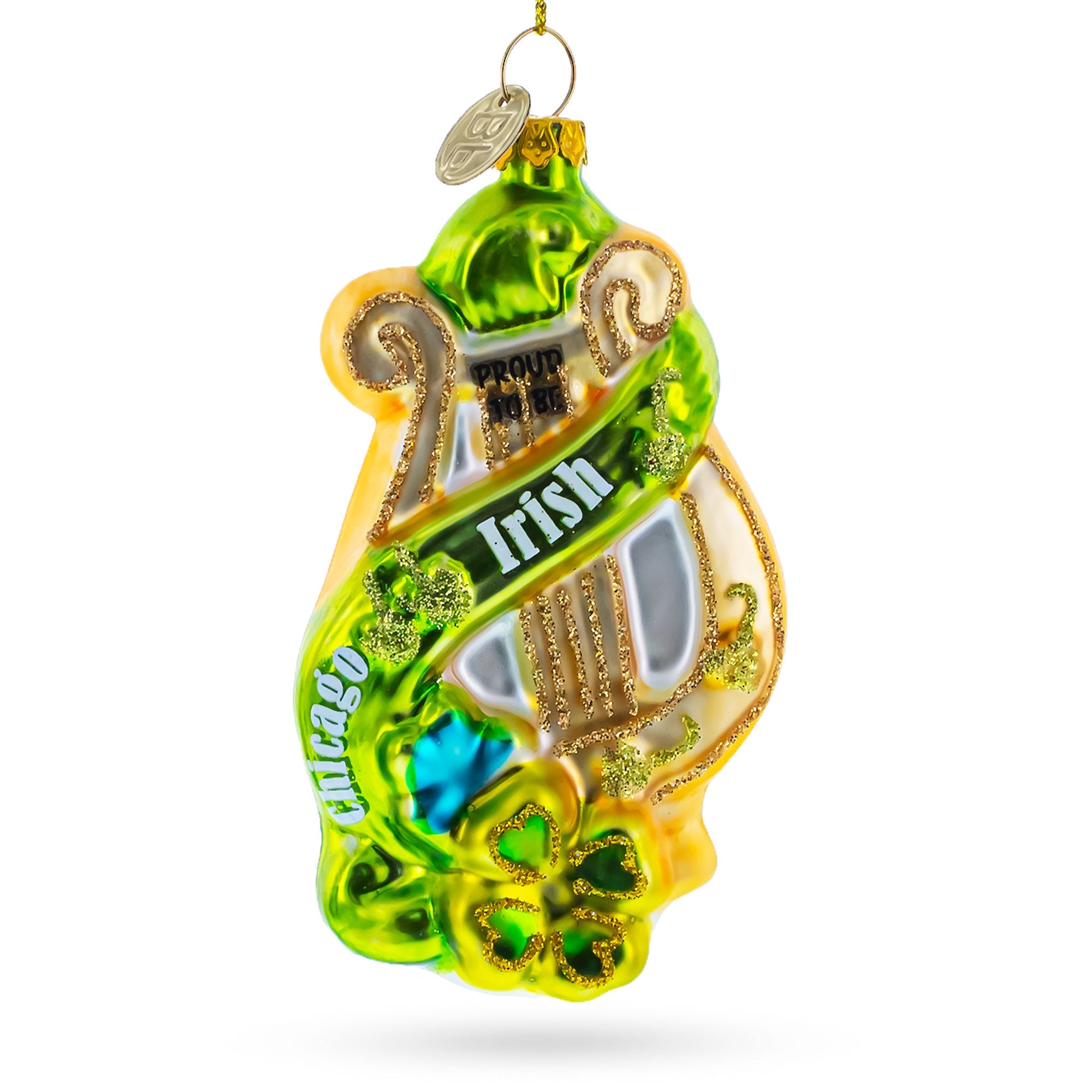 Irish Harp Blown Glass Christmas Ornament