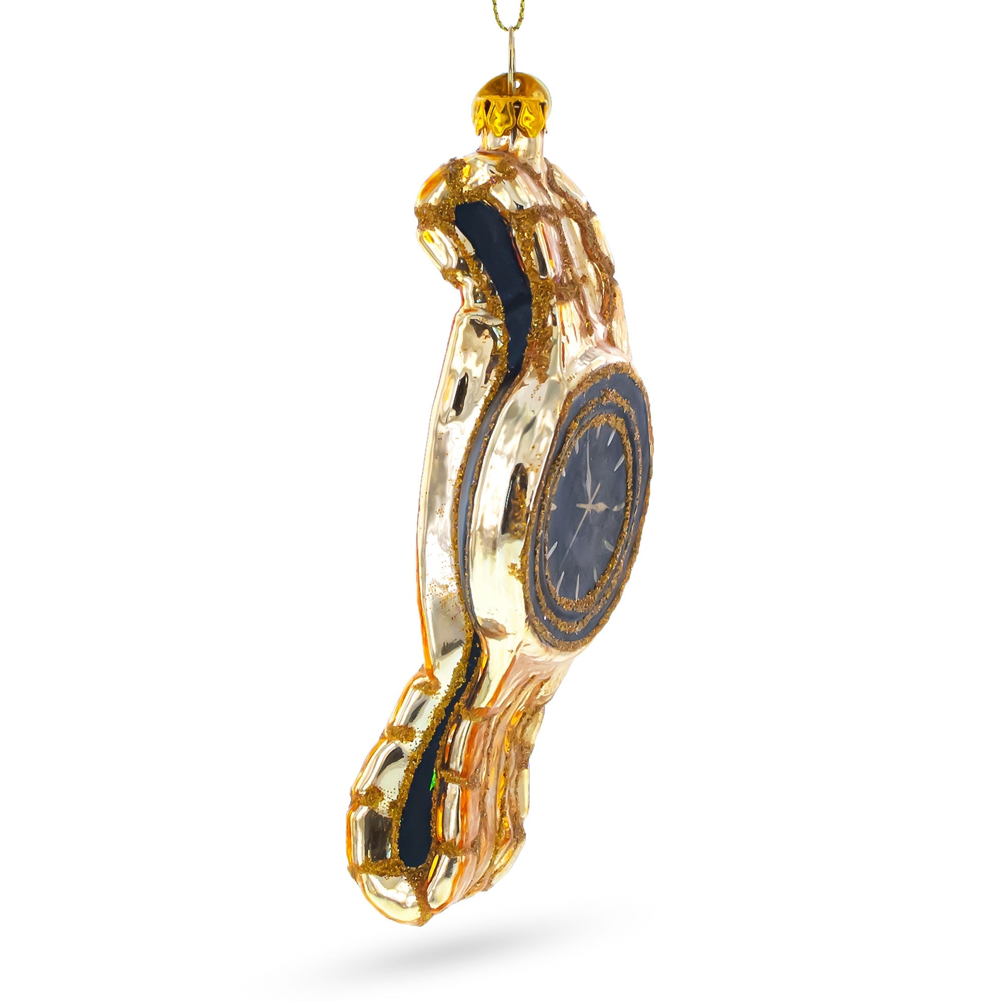 Golden Watch Blown Glass Christmas Ornament