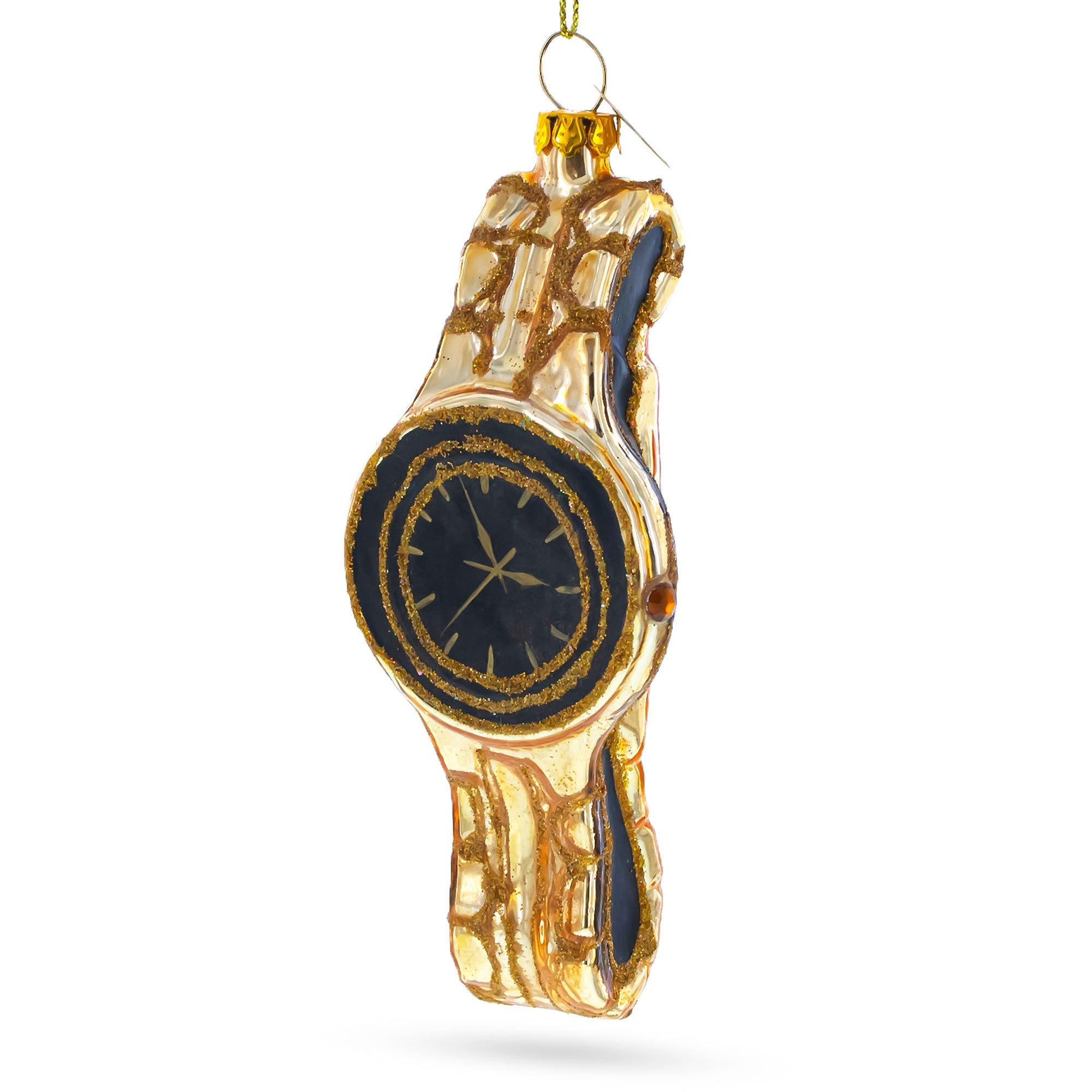 Golden Watch Blown Glass Christmas Ornament