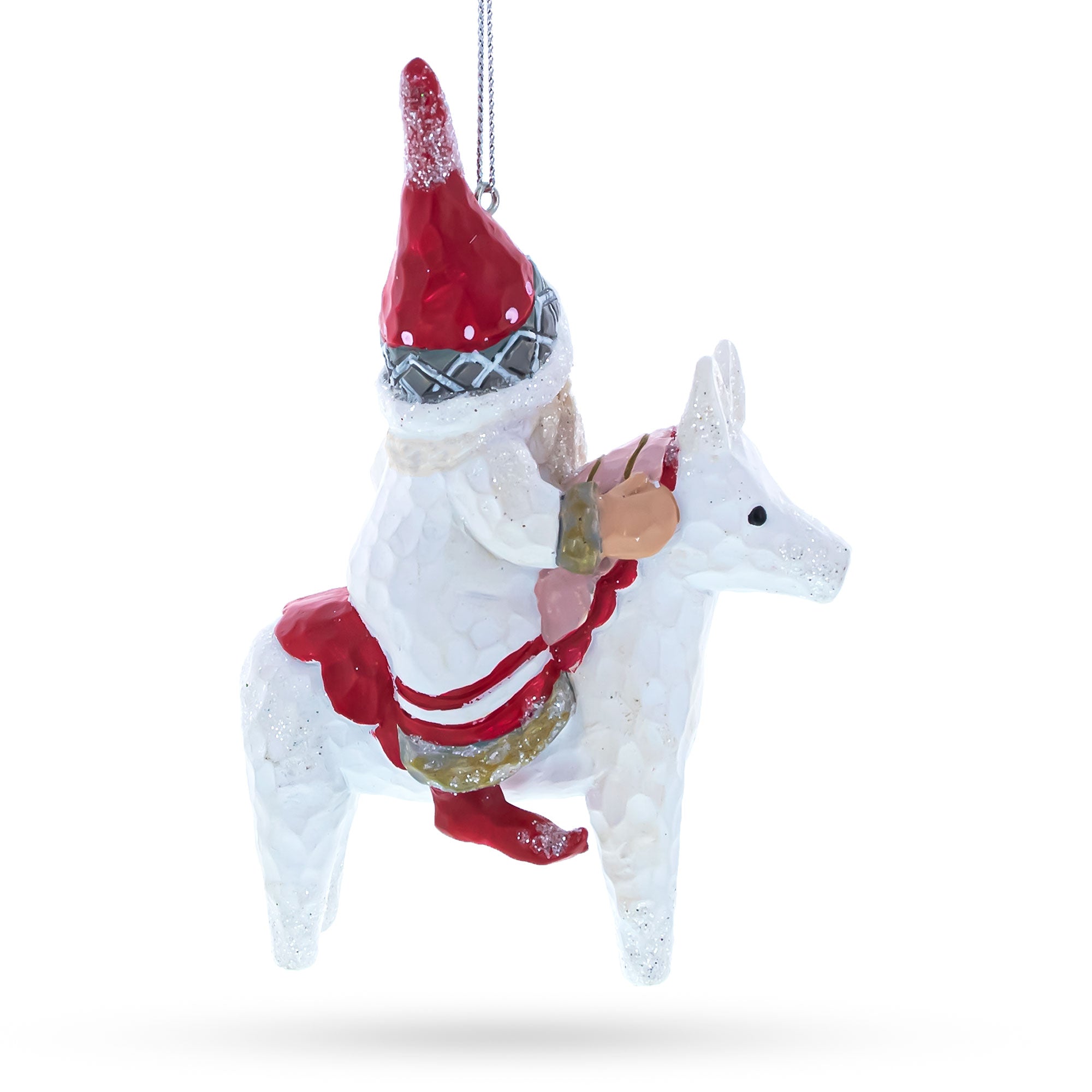 Santa Riding Horse Blown Glass Christmas Ornament