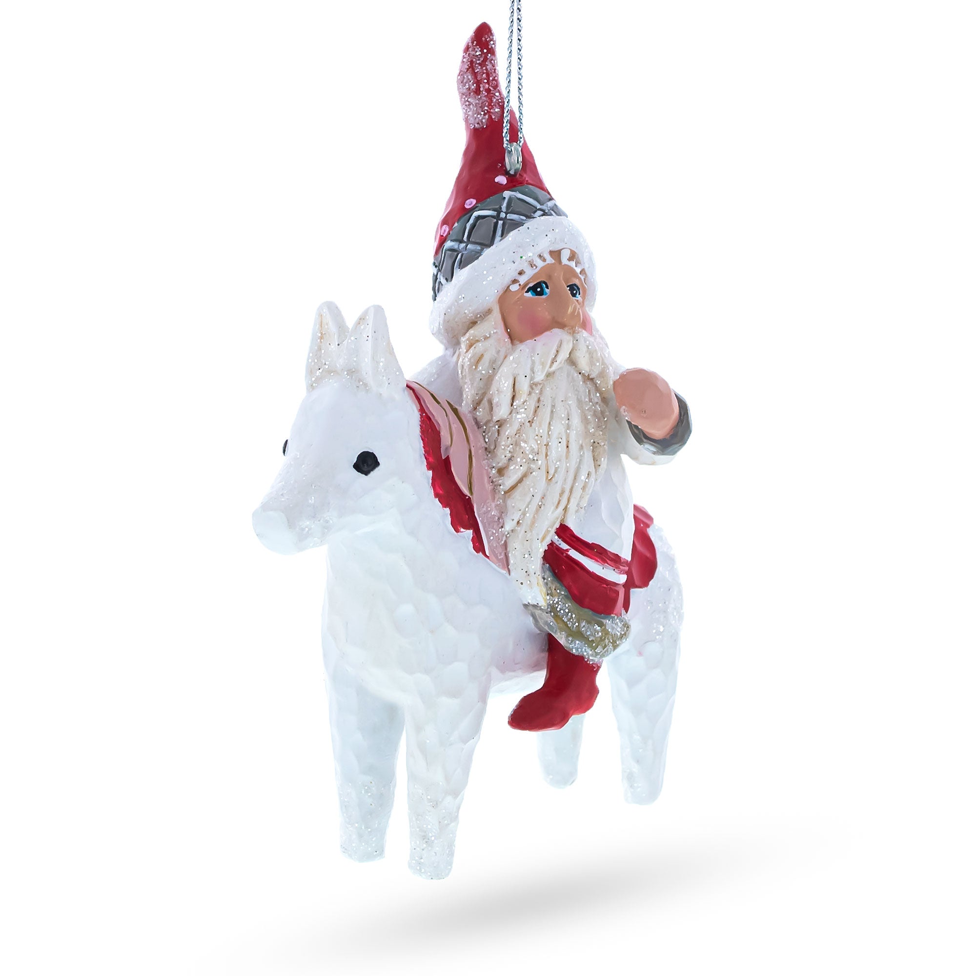 Santa Riding Horse Blown Glass Christmas Ornament