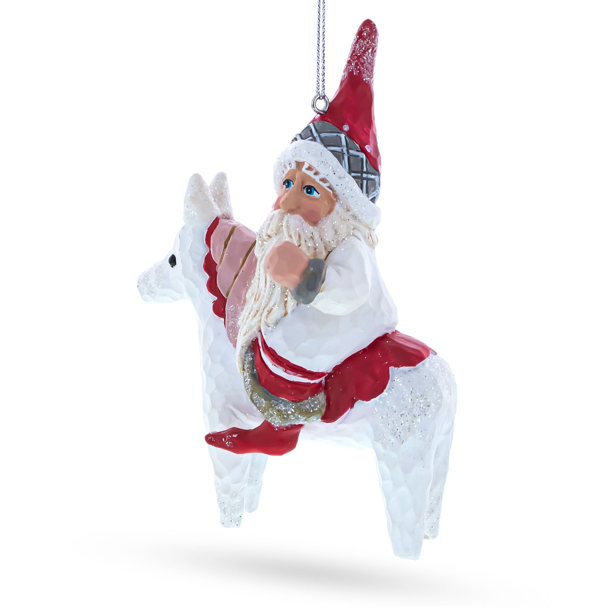 Santa Riding Horse Blown Glass Christmas Ornament