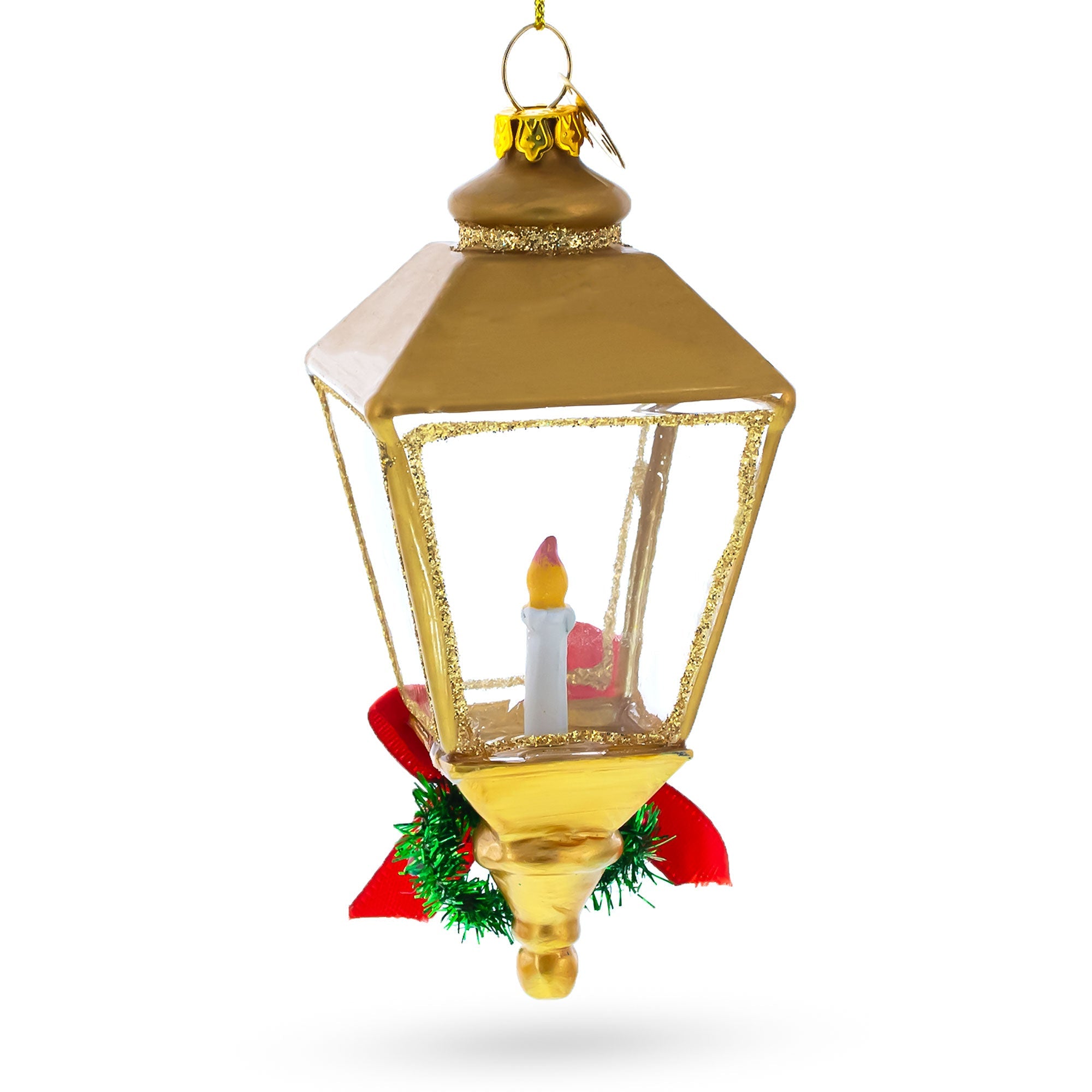 Golden Lantern Blown Glass Christmas Ornament