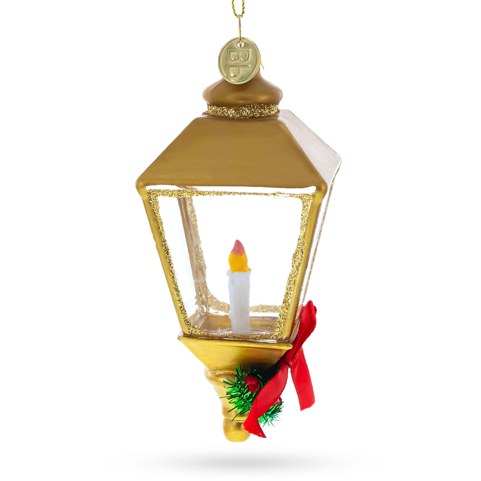 Golden Lantern Blown Glass Christmas Ornament