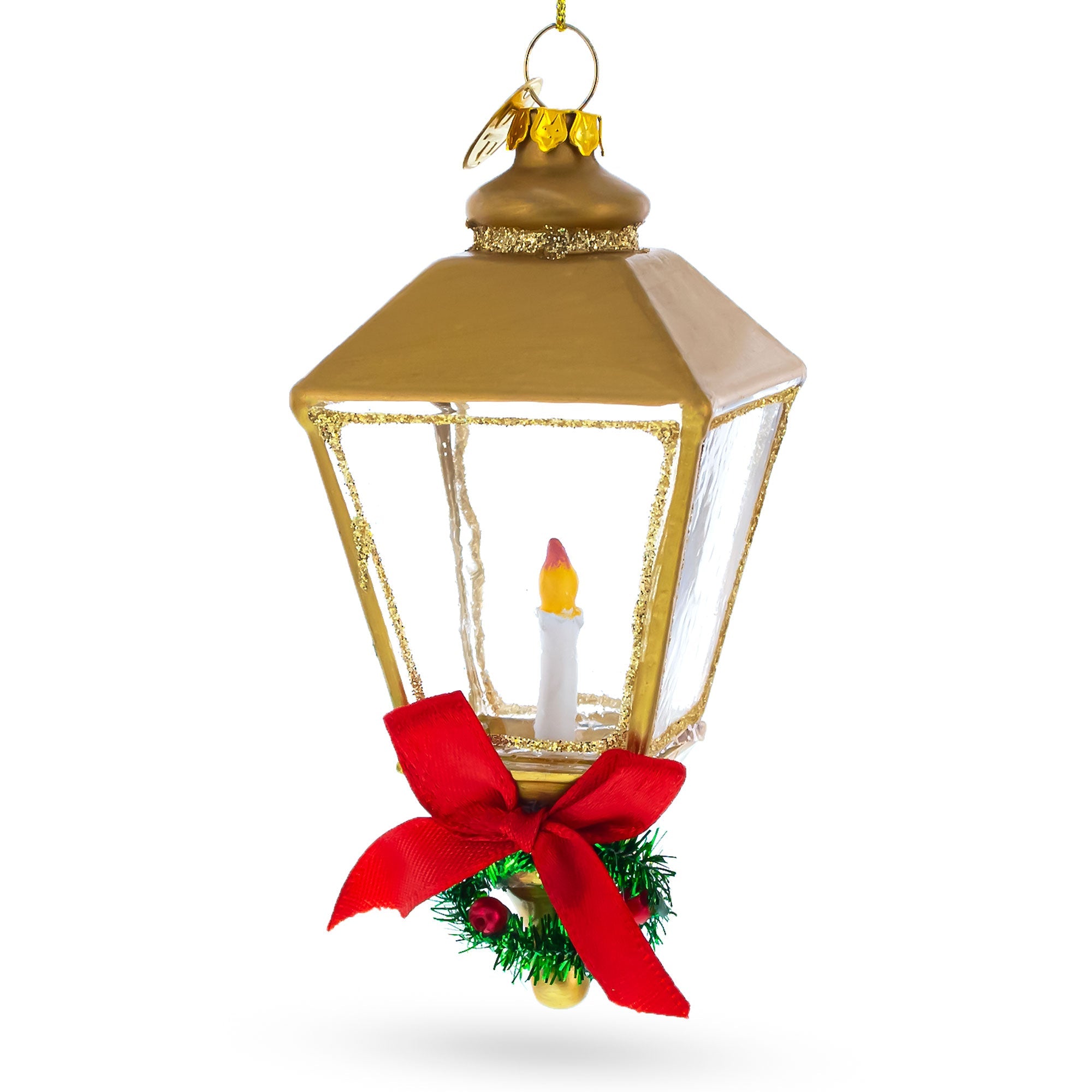 Golden Lantern Blown Glass Christmas Ornament