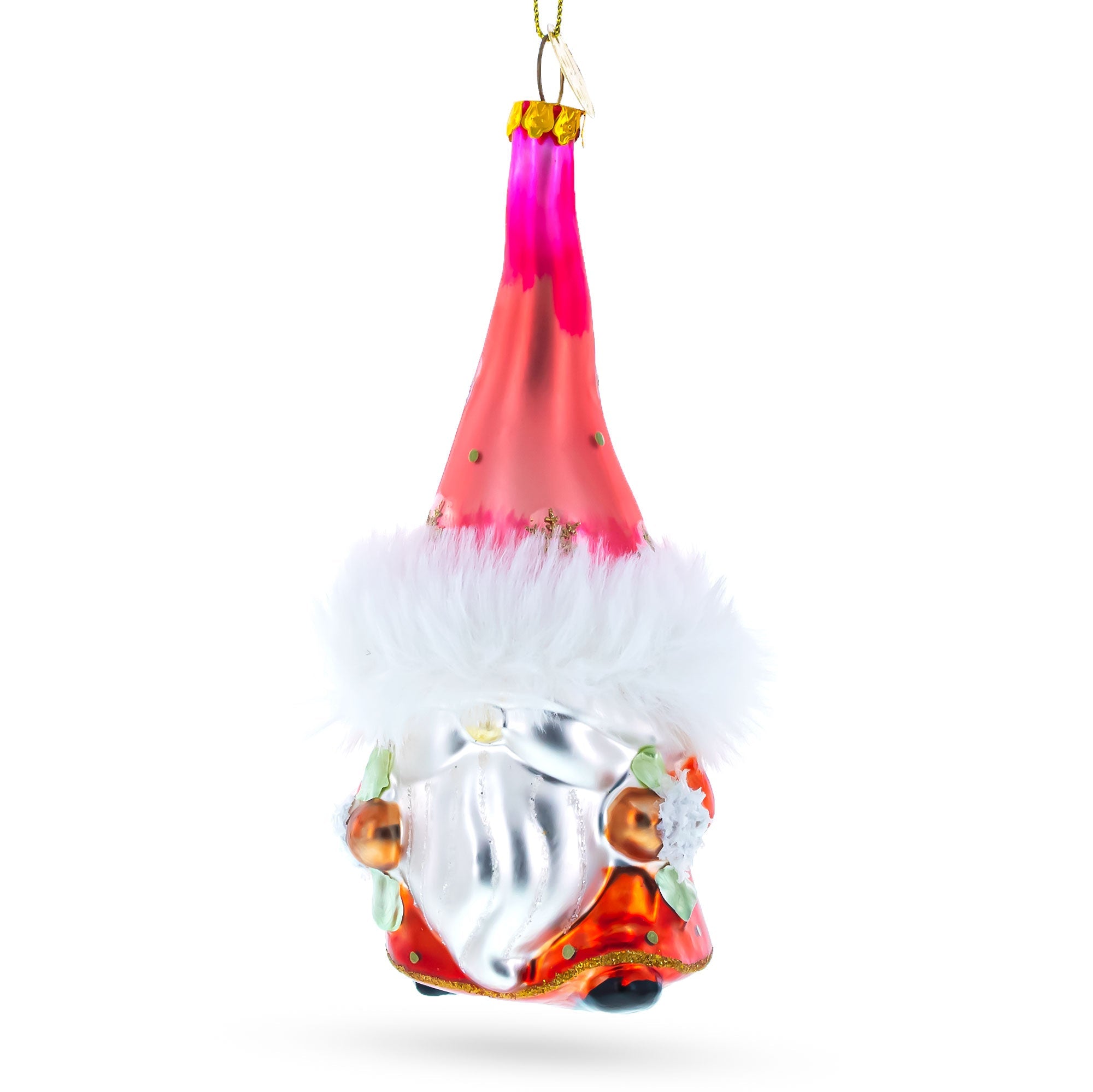 Gnome Carrying Gifts Blown Glass Christmas Ornament