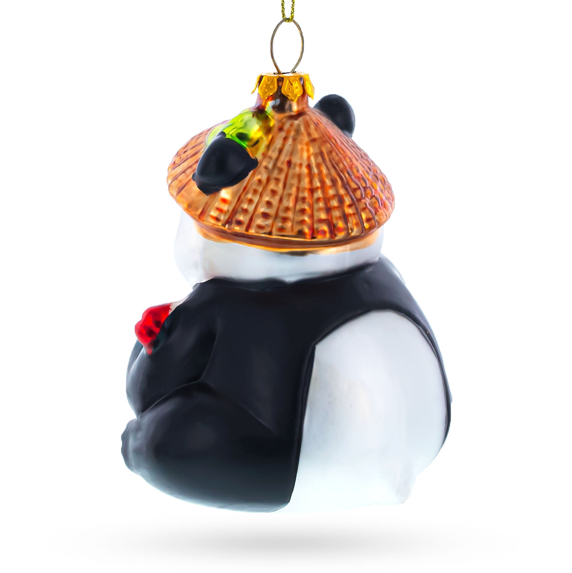 Panda Eating Ramen Blown Glass Christmas Ornament