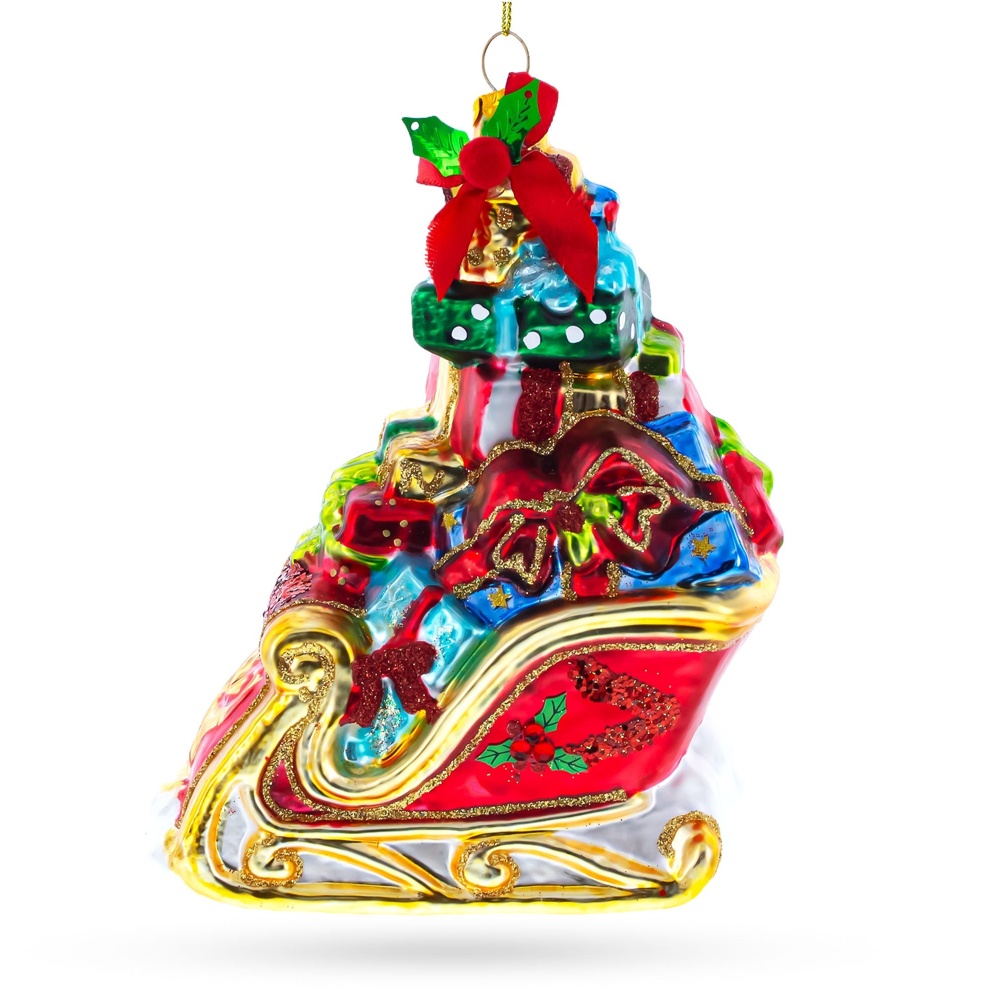 Sleigh Full Of Gifts Blown Glass Christmas Ornament