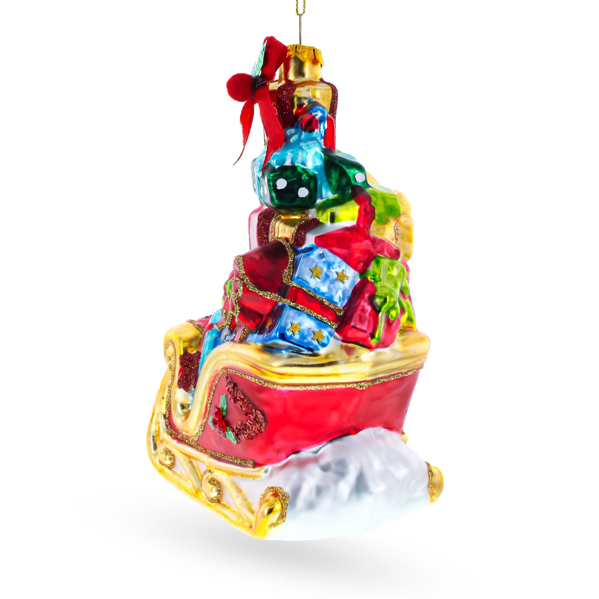 Sleigh Full Of Gifts Blown Glass Christmas Ornament