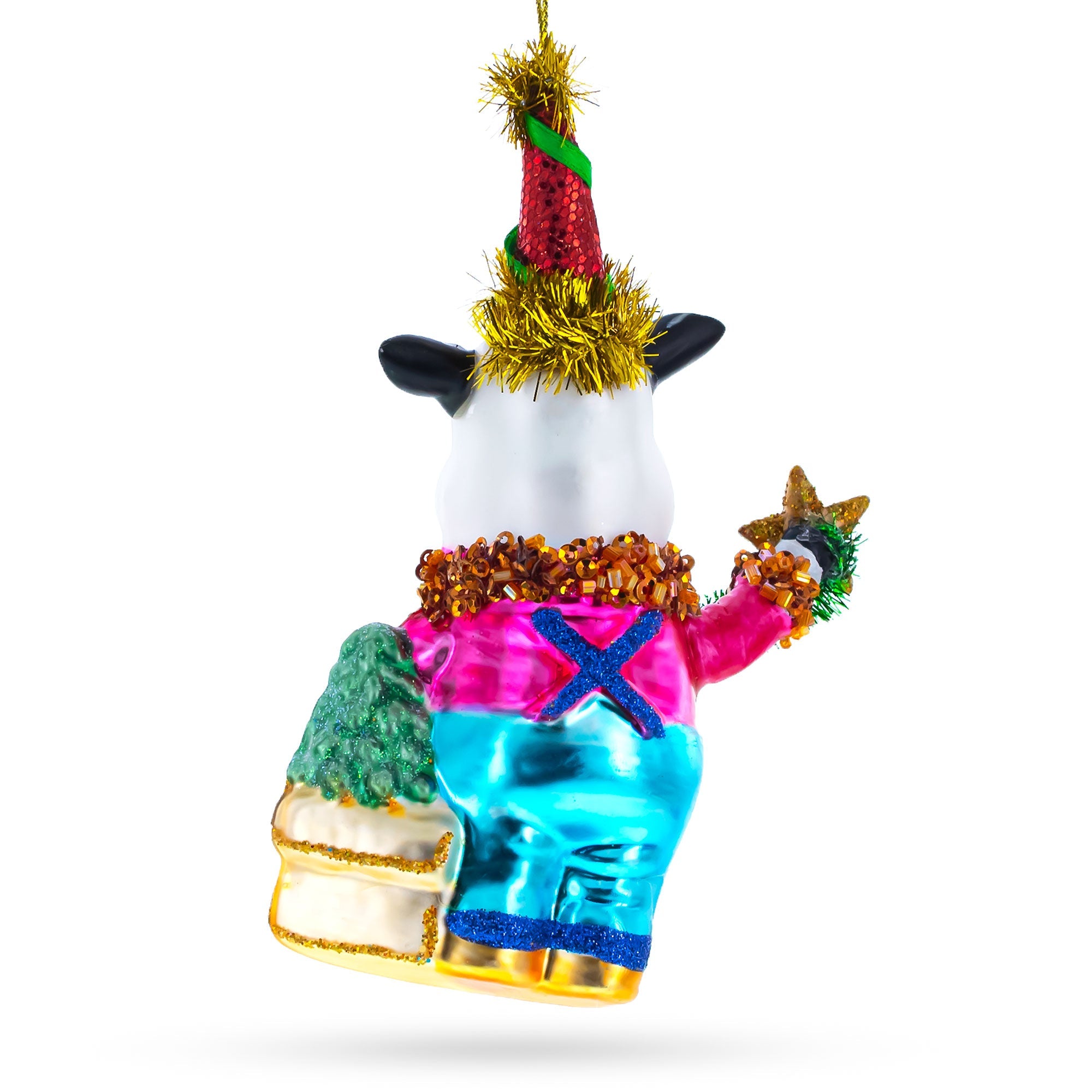 Cow Riding A Star Blown Glass Christmas Ornament