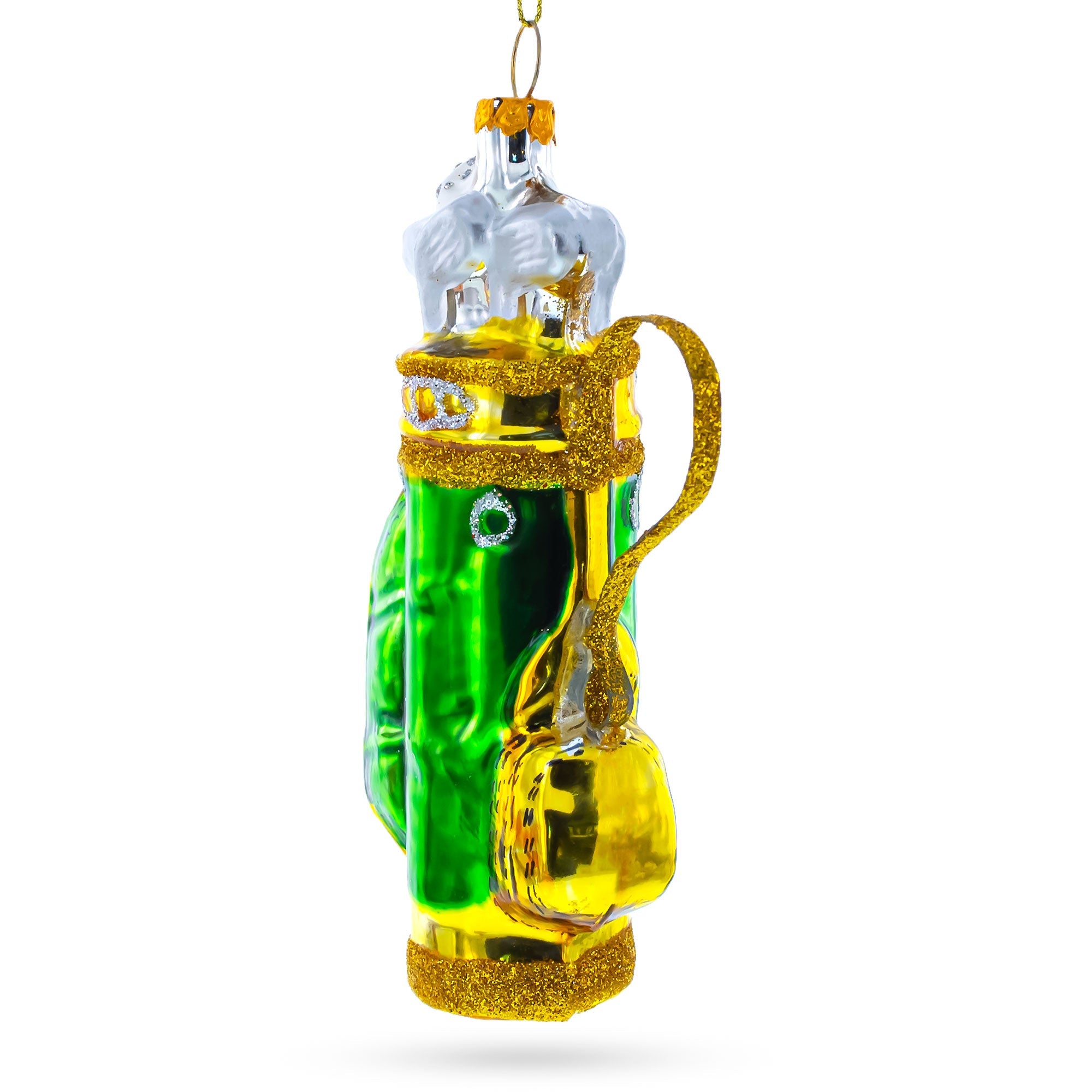 Golden Golf Bag Blown Glass Christmas Ornament