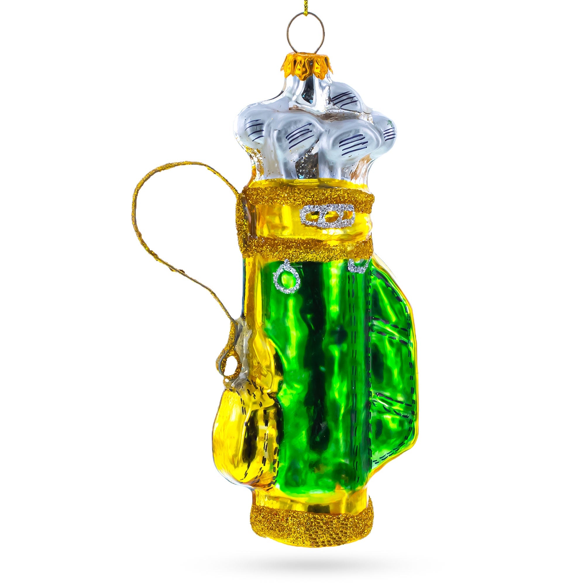 Golden Golf Bag Blown Glass Christmas Ornament