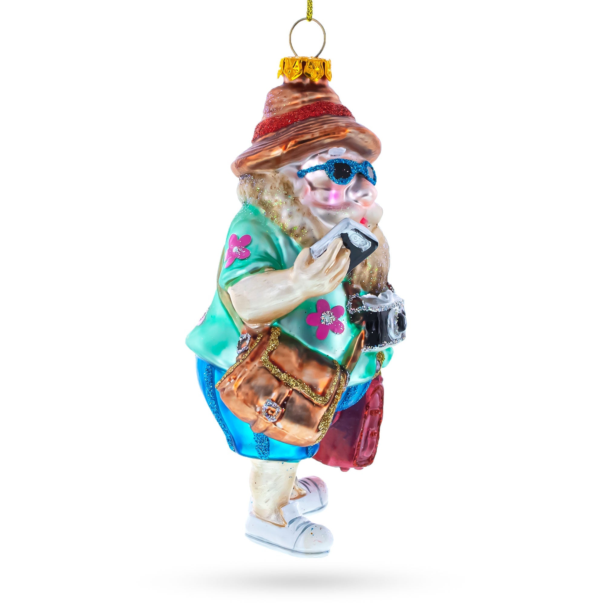 Santa The Traveler Blown Glass Christmas Ornament