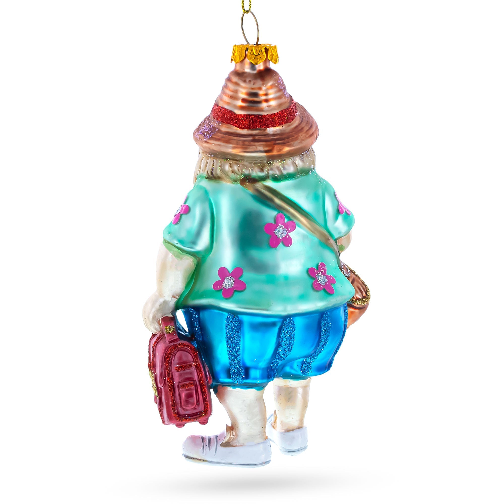 Santa The Traveler Blown Glass Christmas Ornament