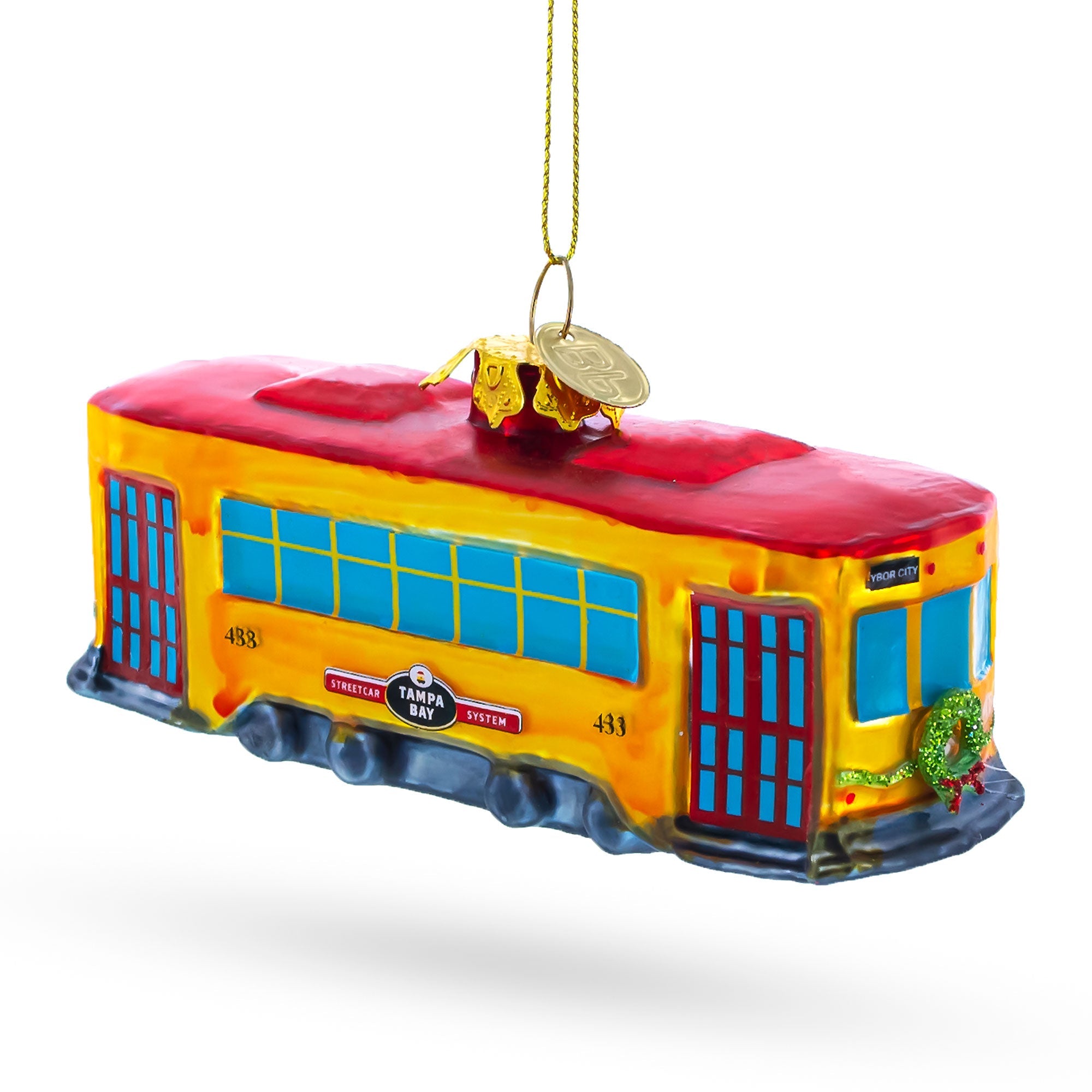 Vintage-inspired Streetcar Blown Glass Christmas Ornament