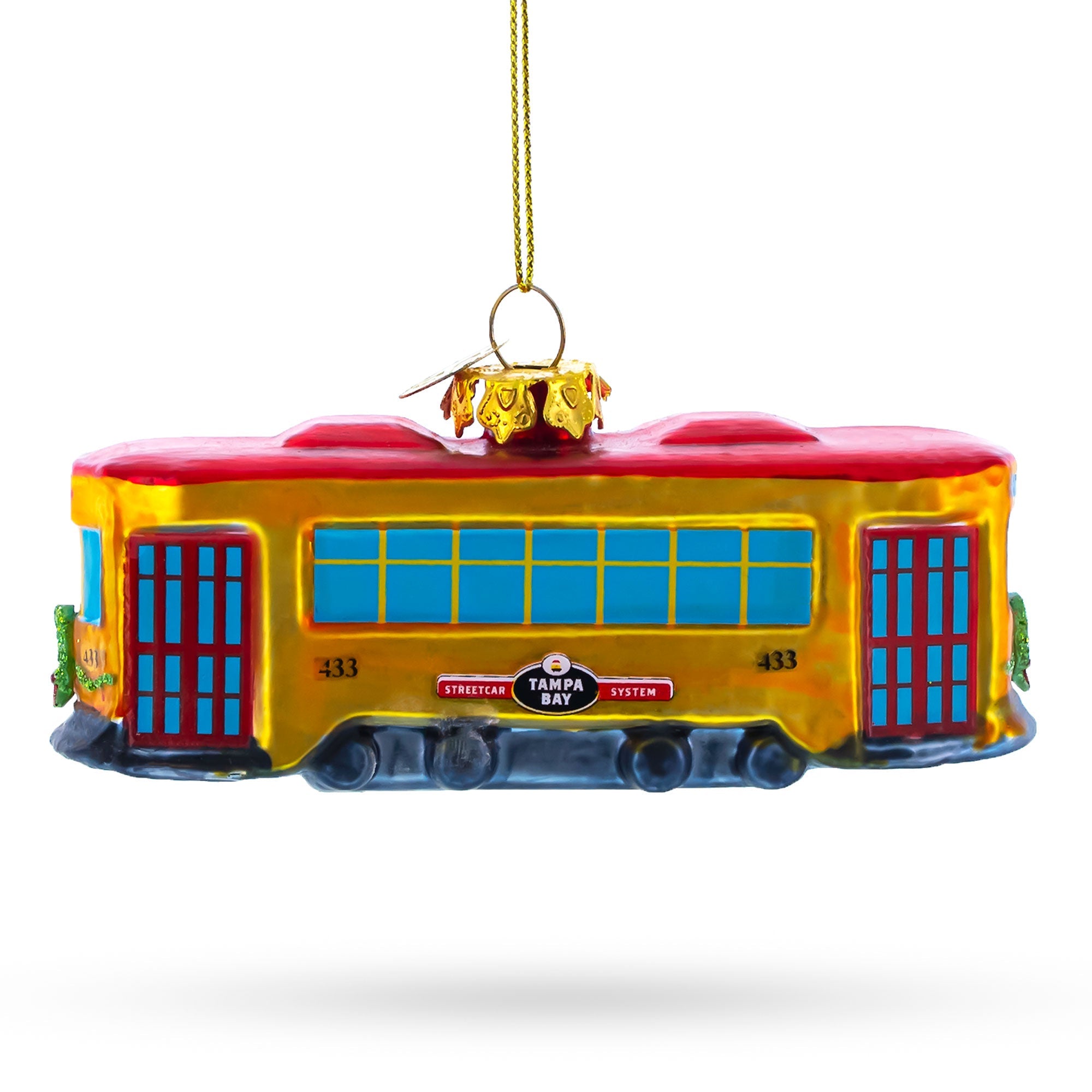 Vintage-inspired Streetcar Blown Glass Christmas Ornament