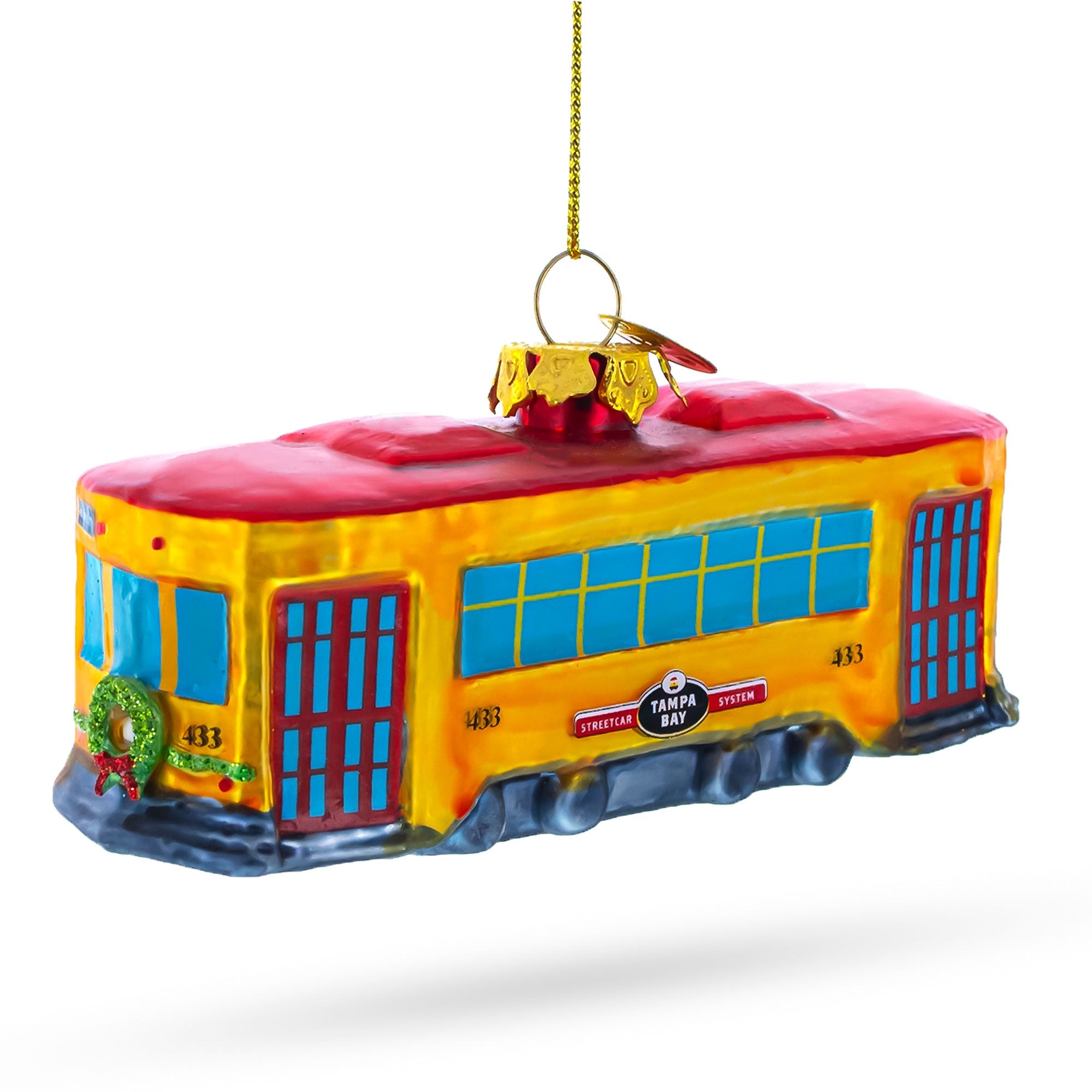 Vintage-inspired Streetcar Blown Glass Christmas Ornament