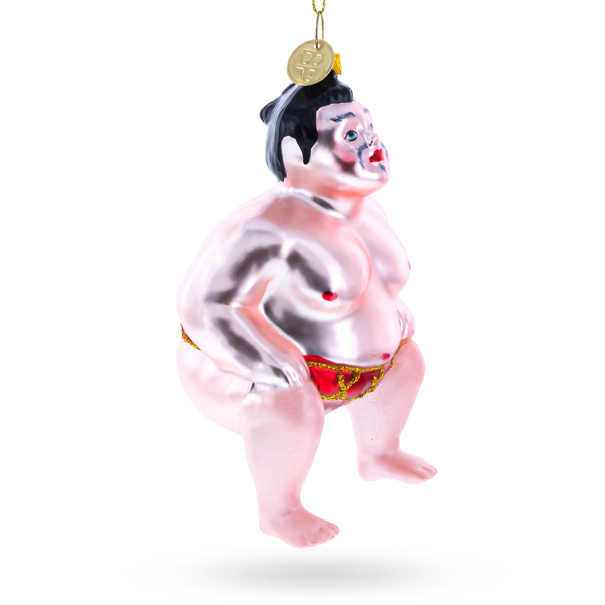 Sumo Wrestler Blown Glass Christmas Ornament