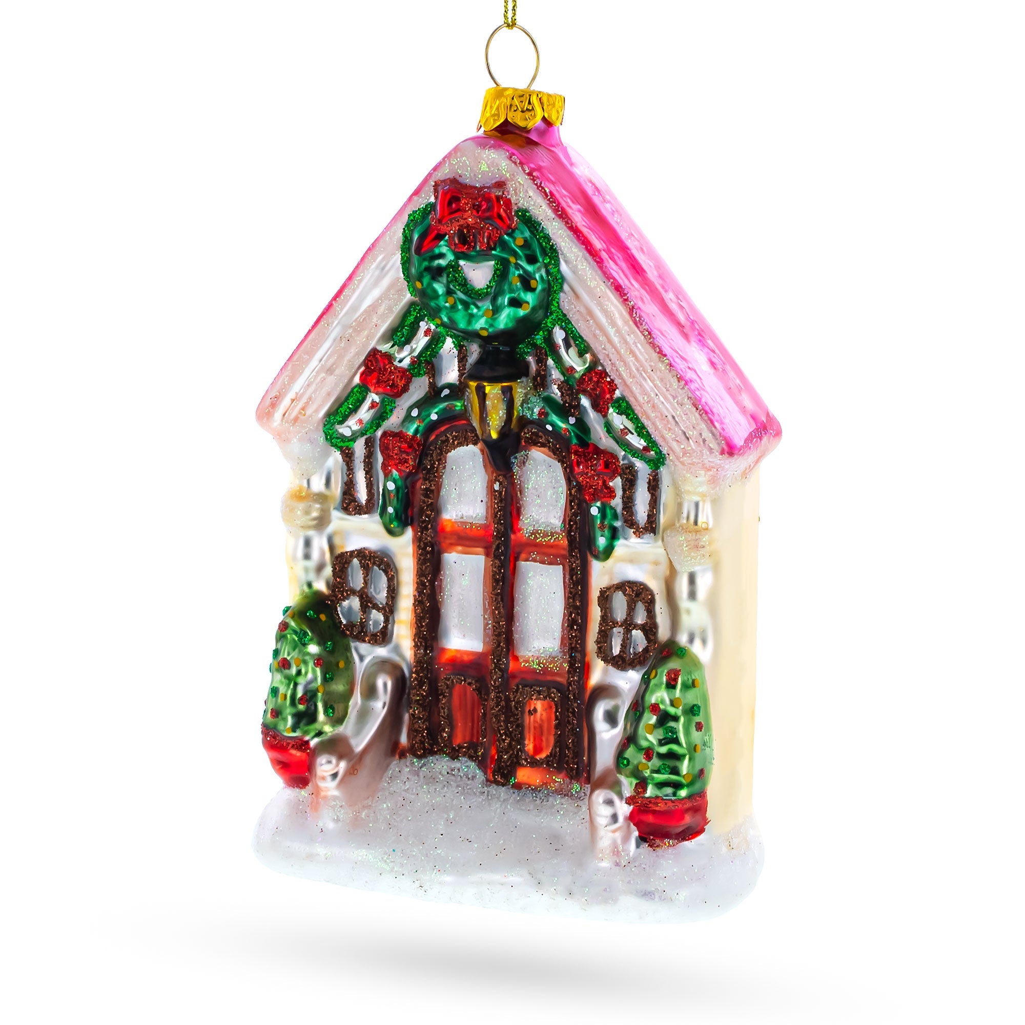 Decorated House Blown Glass Christmas Ornament