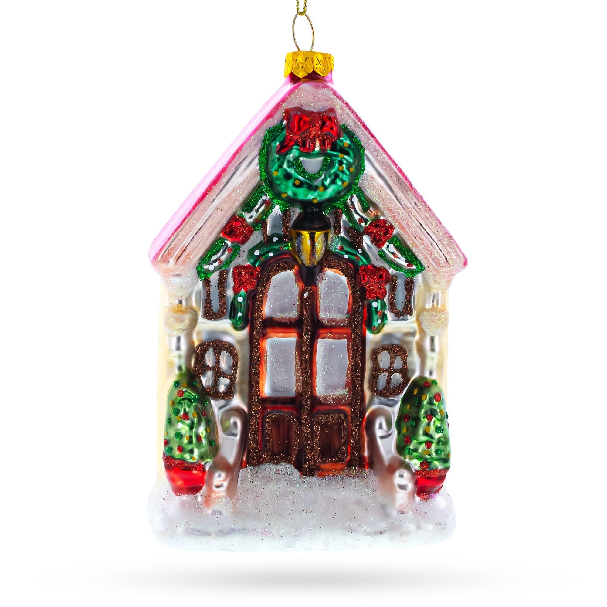 Decorated House Blown Glass Christmas Ornament