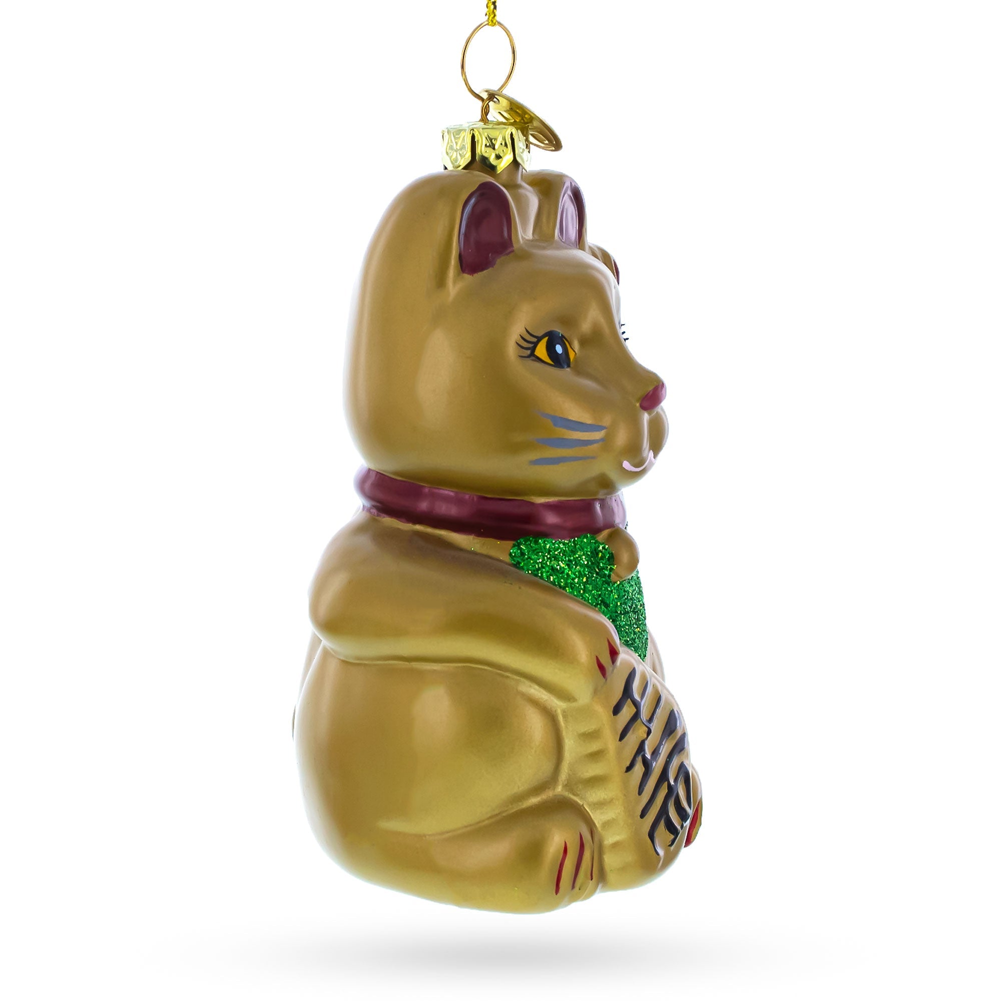 Lucky Cat Blown Glass Christmas Ornament