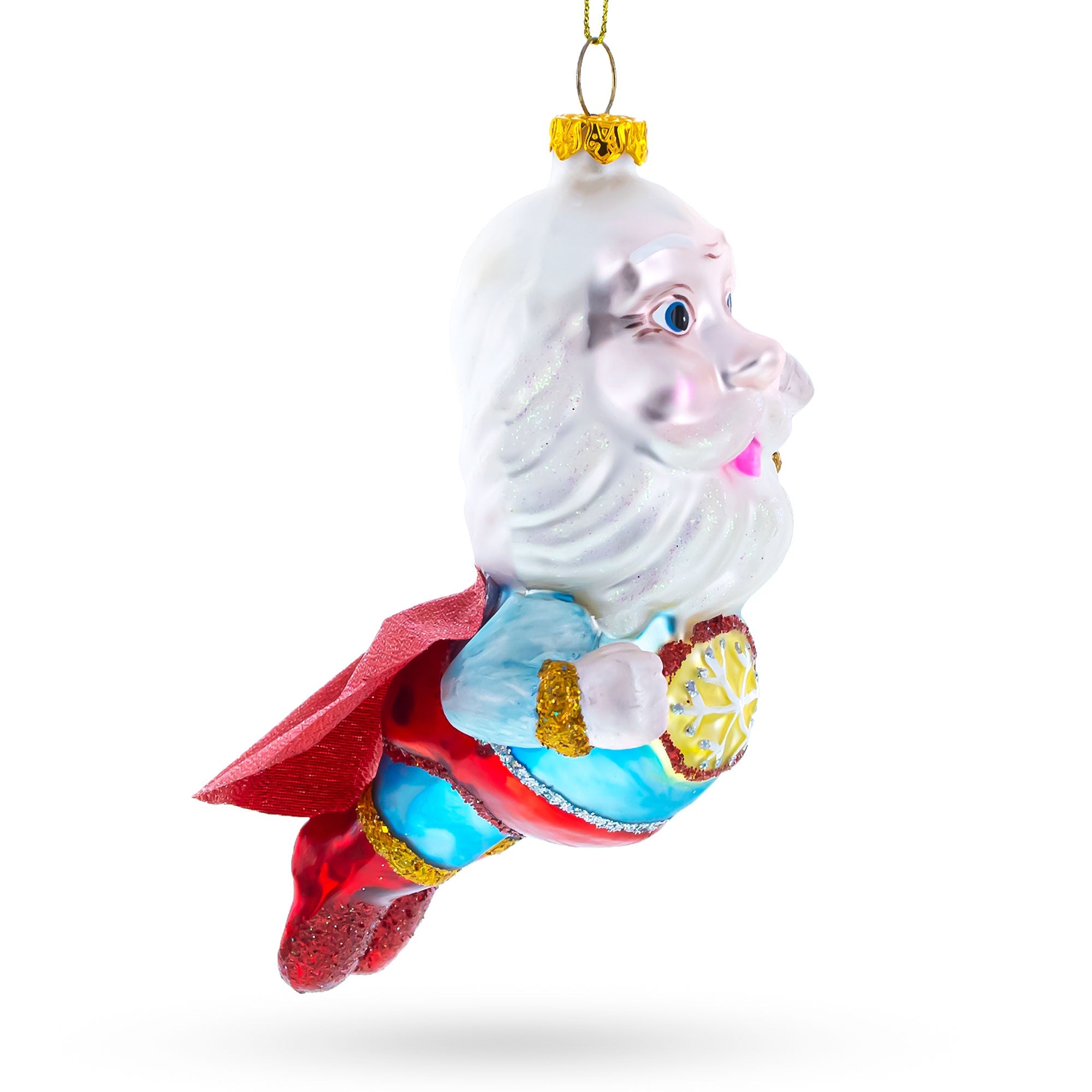 Santa The Super Hero Blown Glass Christmas Ornament