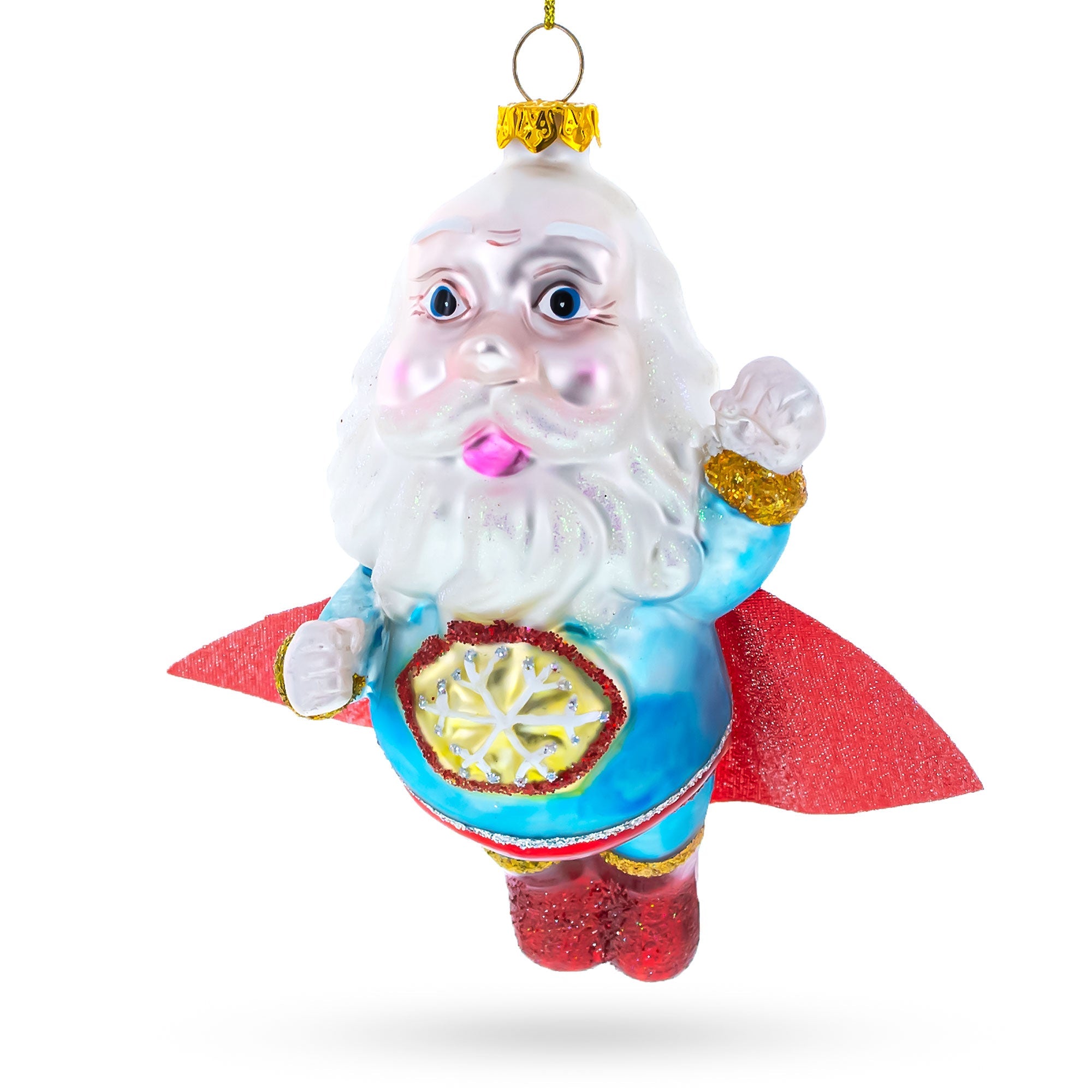 Santa The Super Hero Blown Glass Christmas Ornament