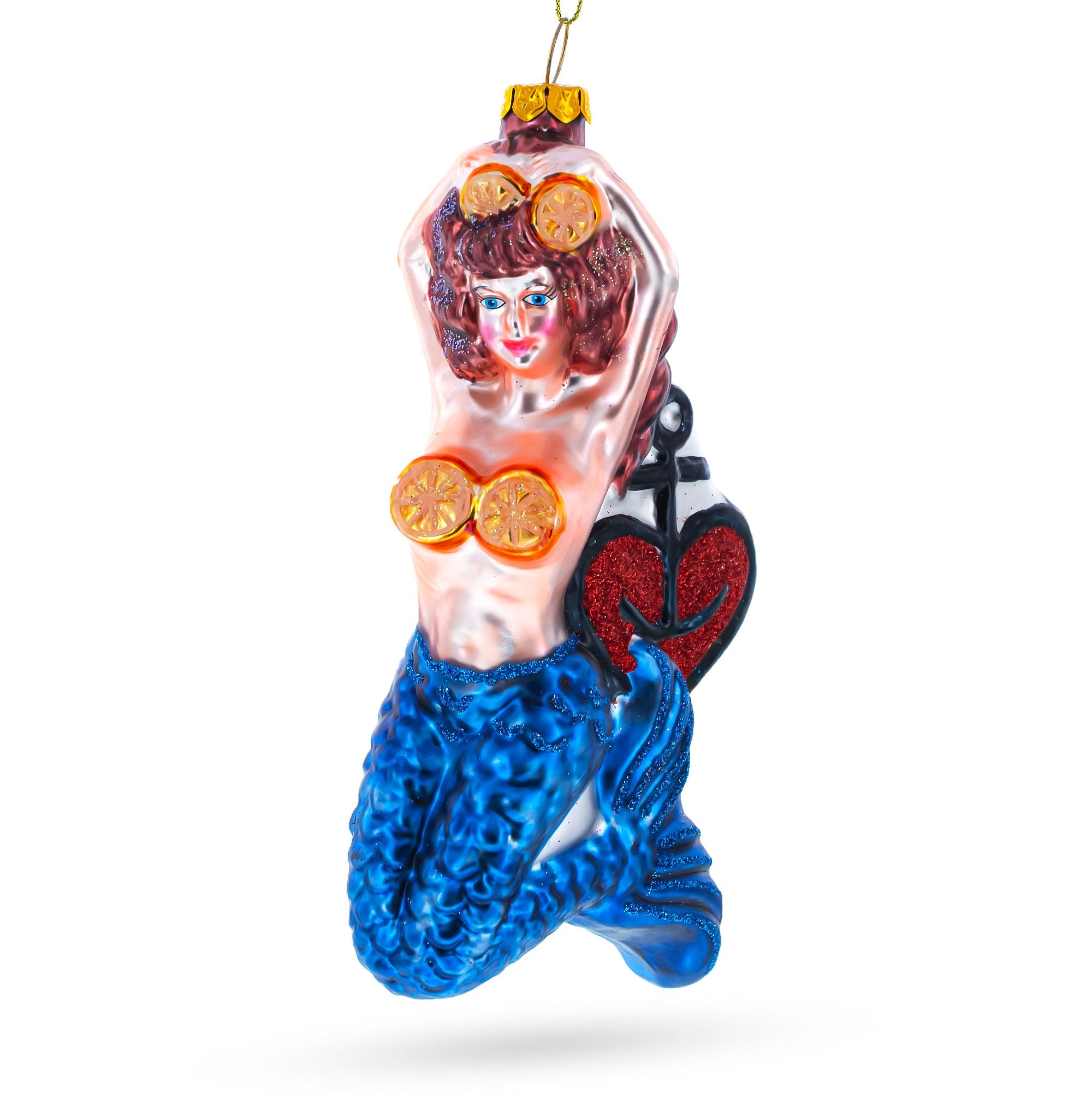 Mermaid Anchor Blown Glass Christmas Ornament