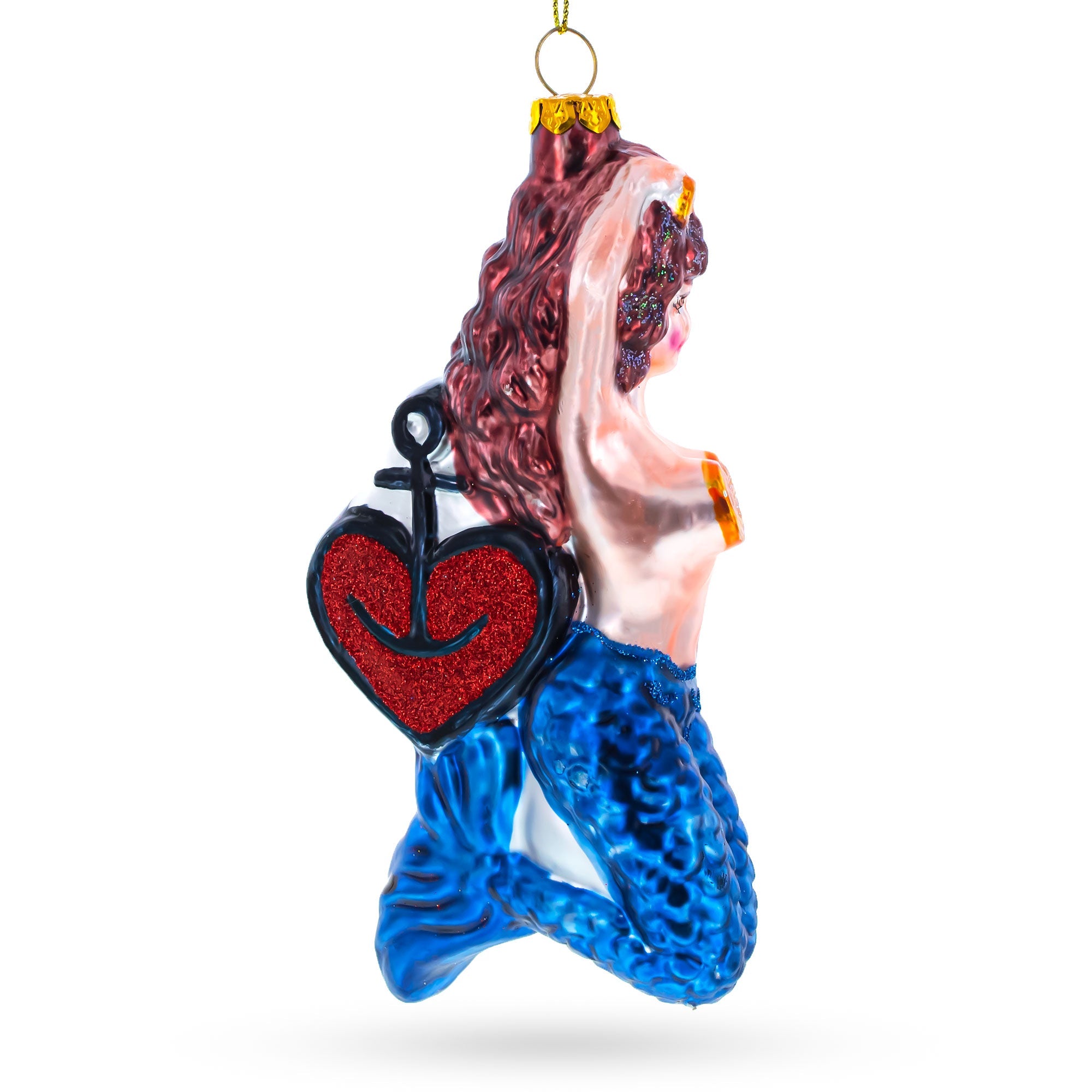 Mermaid Anchor Blown Glass Christmas Ornament