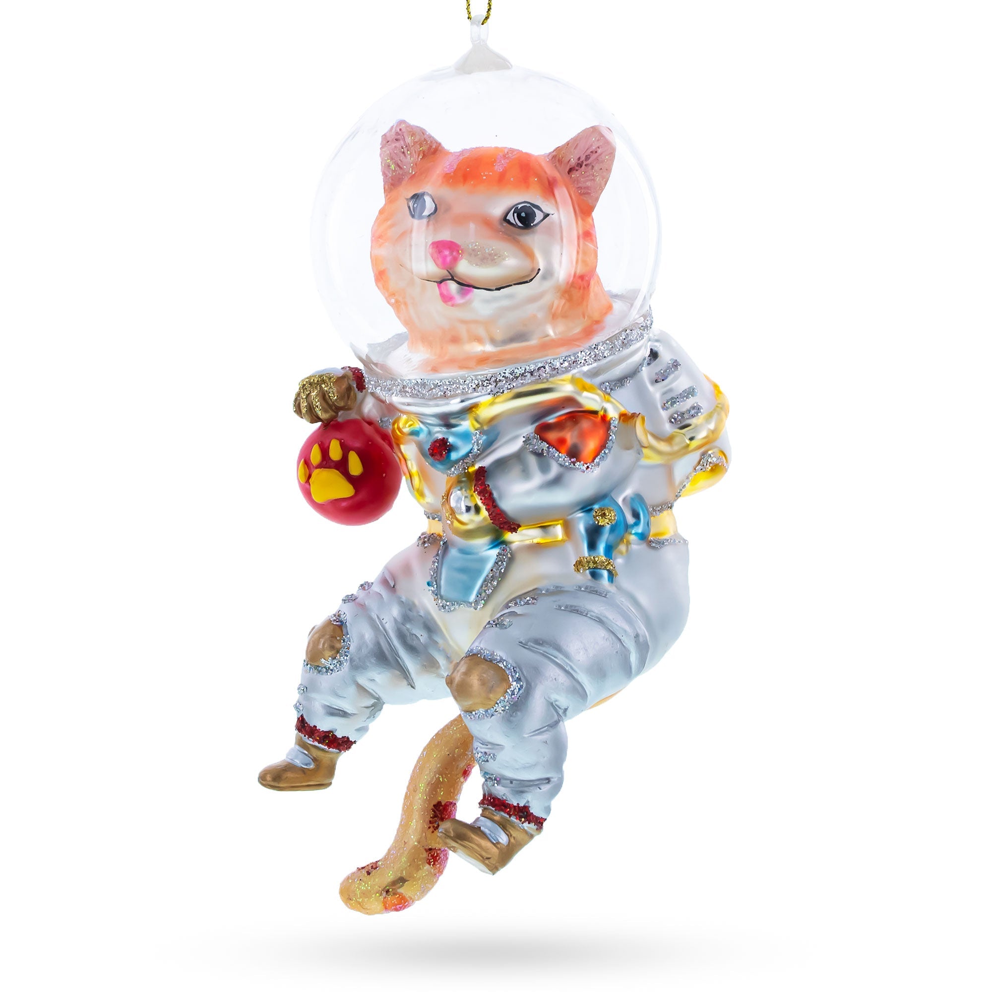 Cat The Astronaut Blown Glass Christmas Ornament