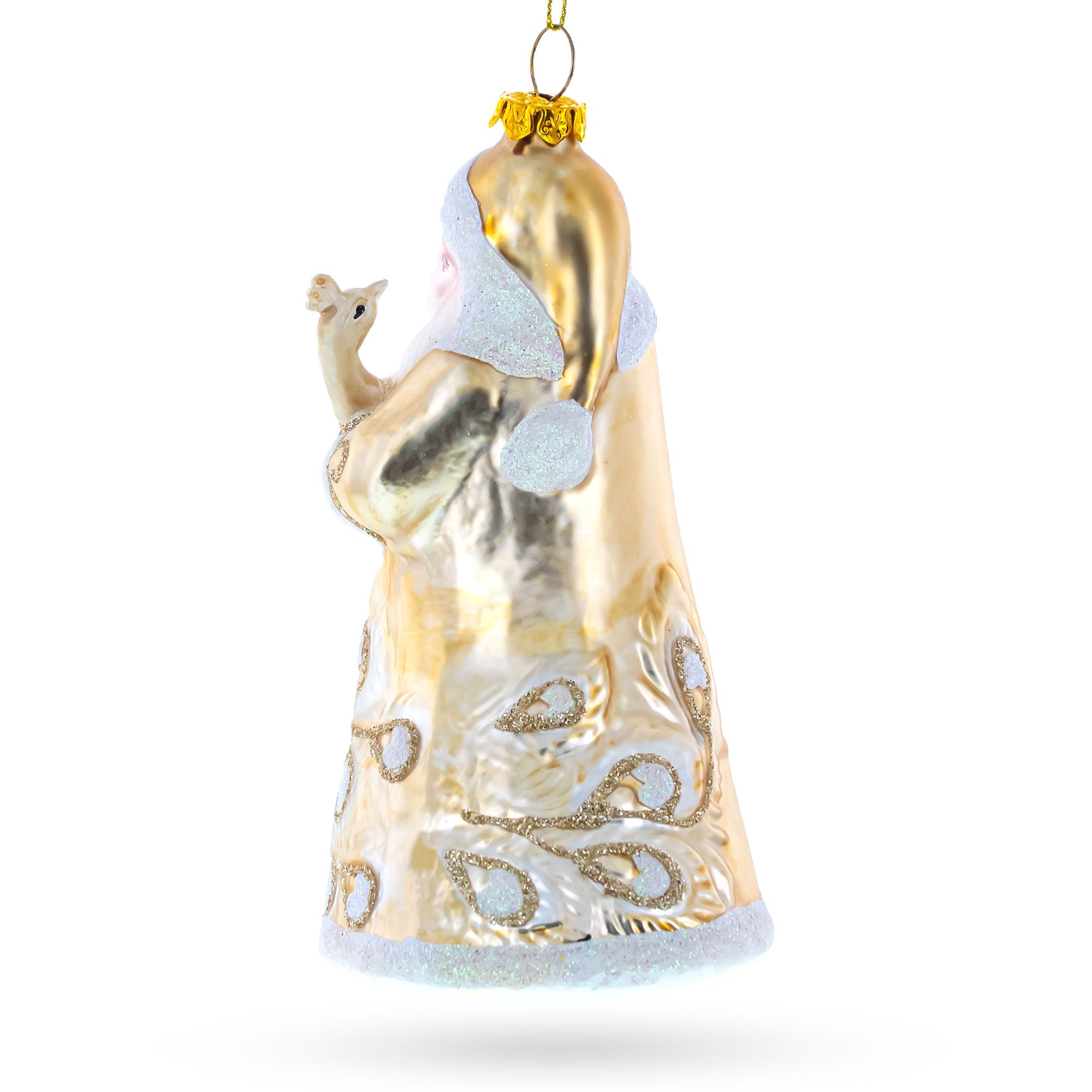 Santa In Golden Coat Blown Glass Christmas Ornament