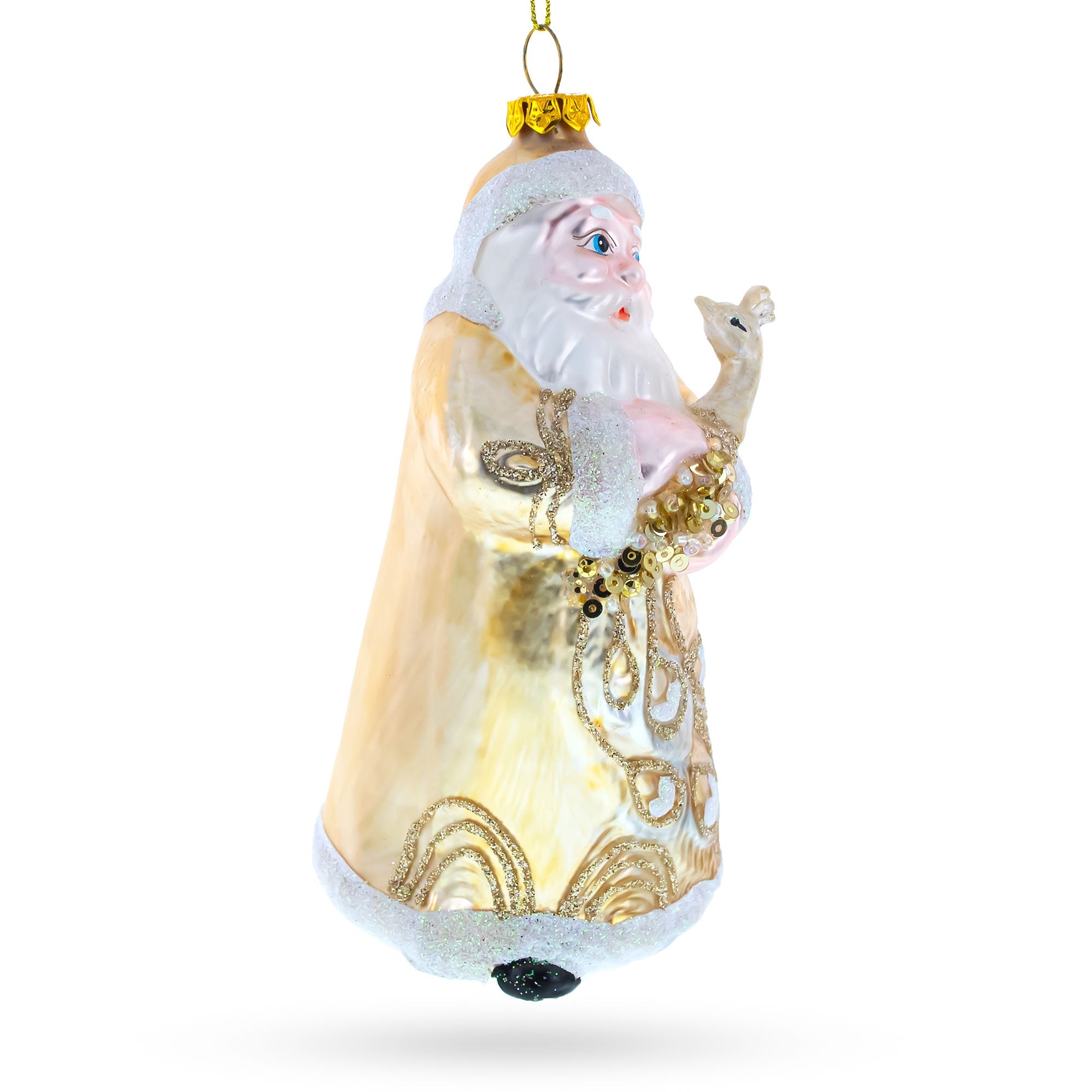 Santa In Golden Coat Blown Glass Christmas Ornament