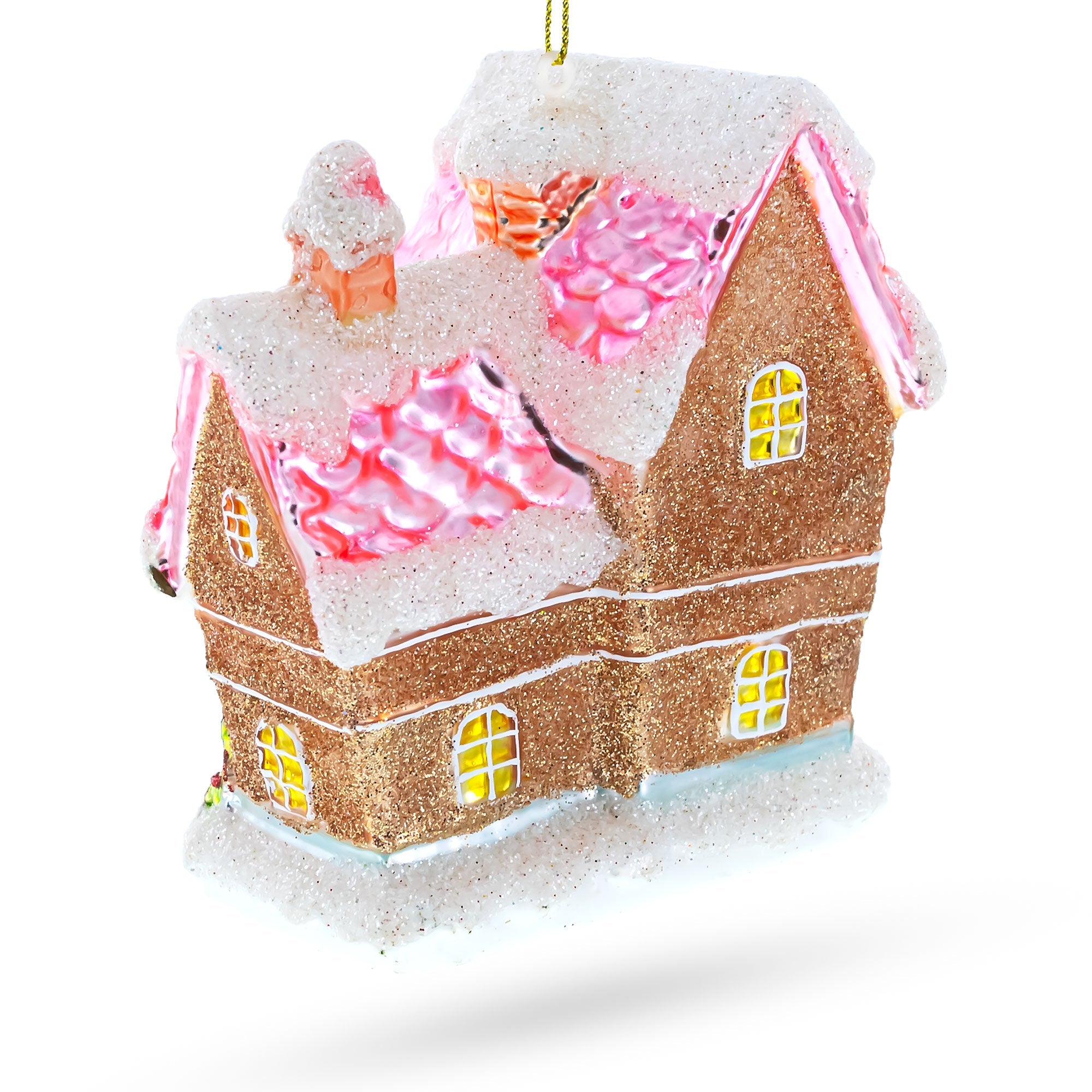 Decorated Gingerbread House Blown Glass Christmas Ornament