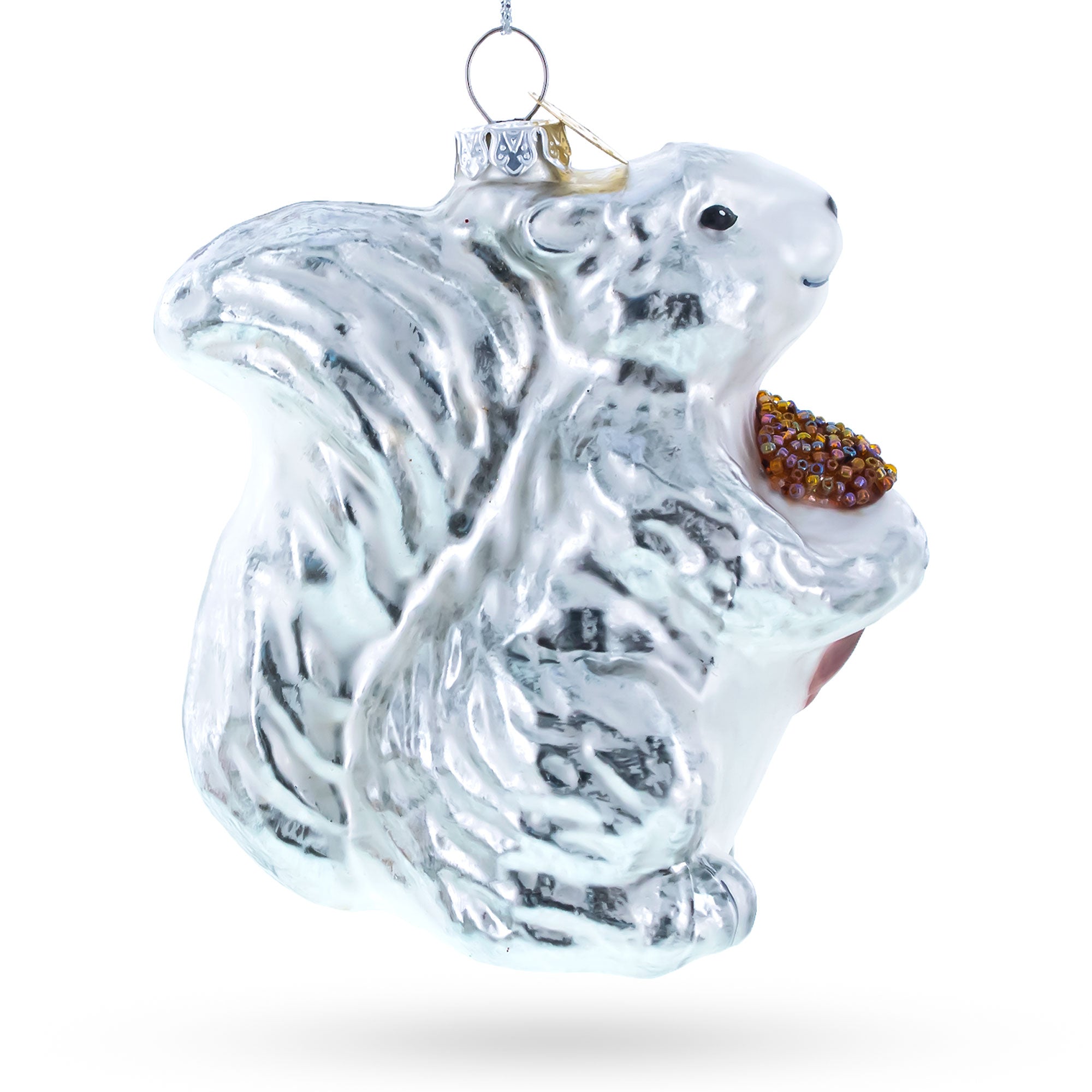 Silver Squirrel Retro Blown Glass Christmas Ornament