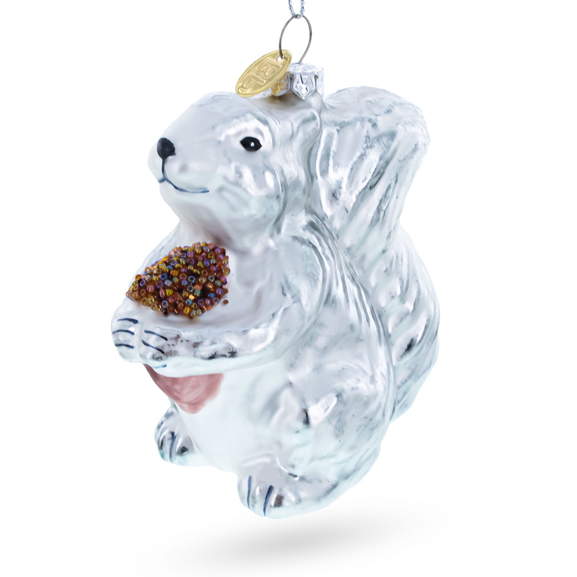 Silver Squirrel Retro Blown Glass Christmas Ornament