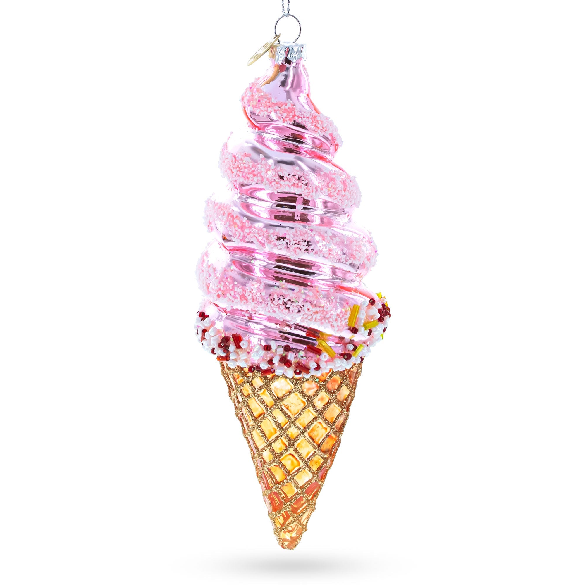 Pink Ice Cream Blown Glass Christmas Ornament