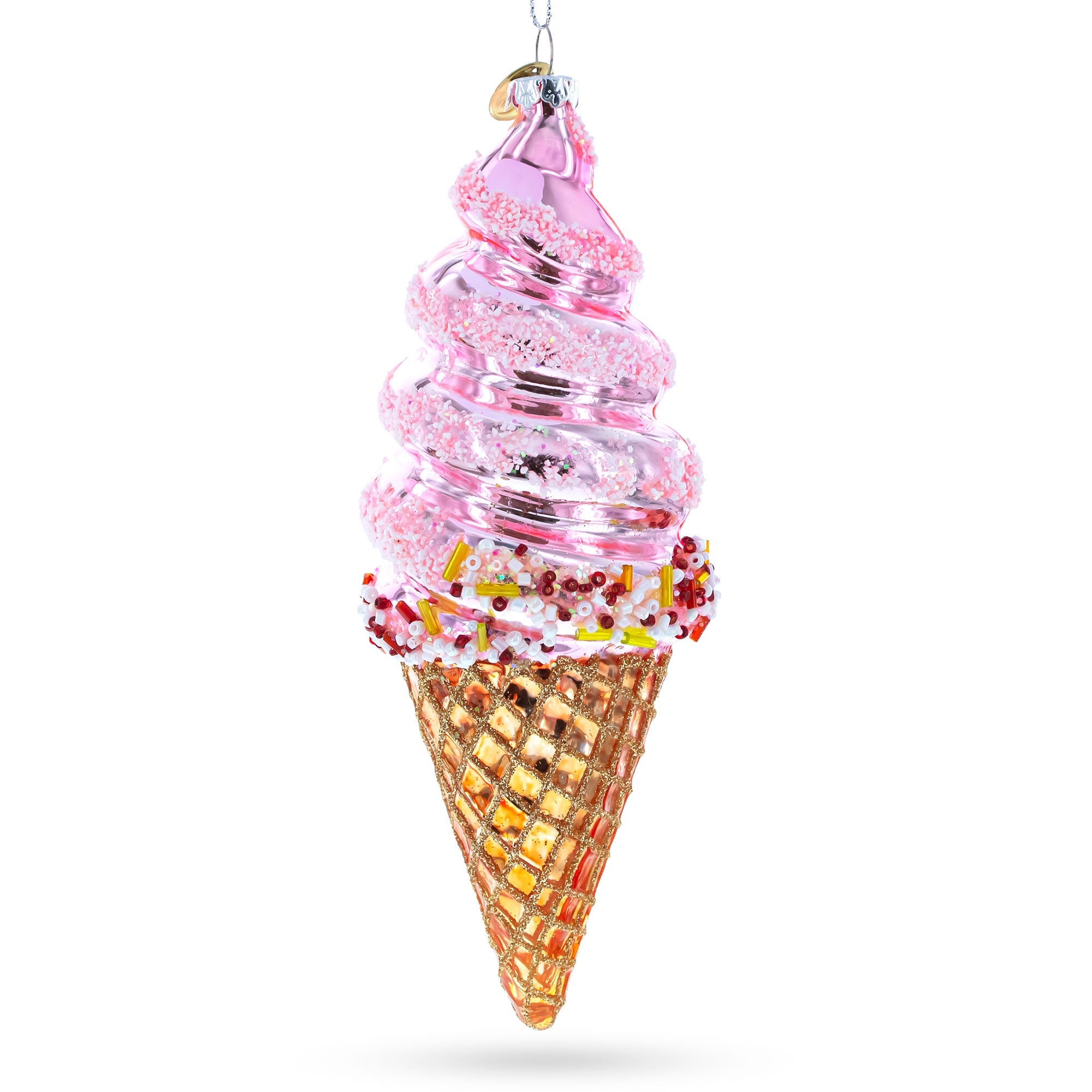 Pink Ice Cream Blown Glass Christmas Ornament