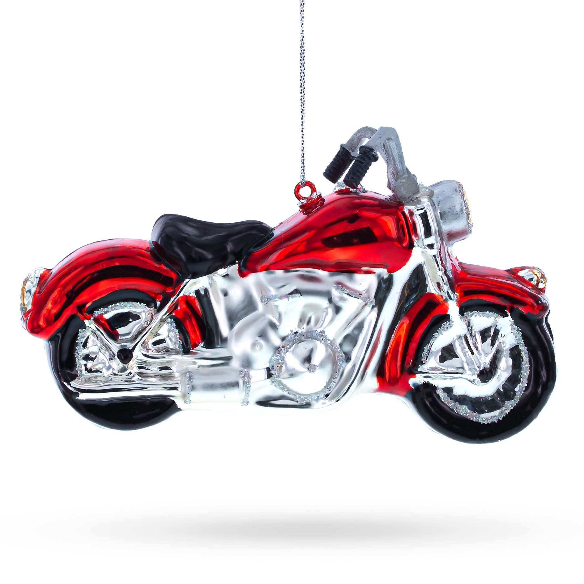 Red Motorcycle Blown Glass Christmas Ornament