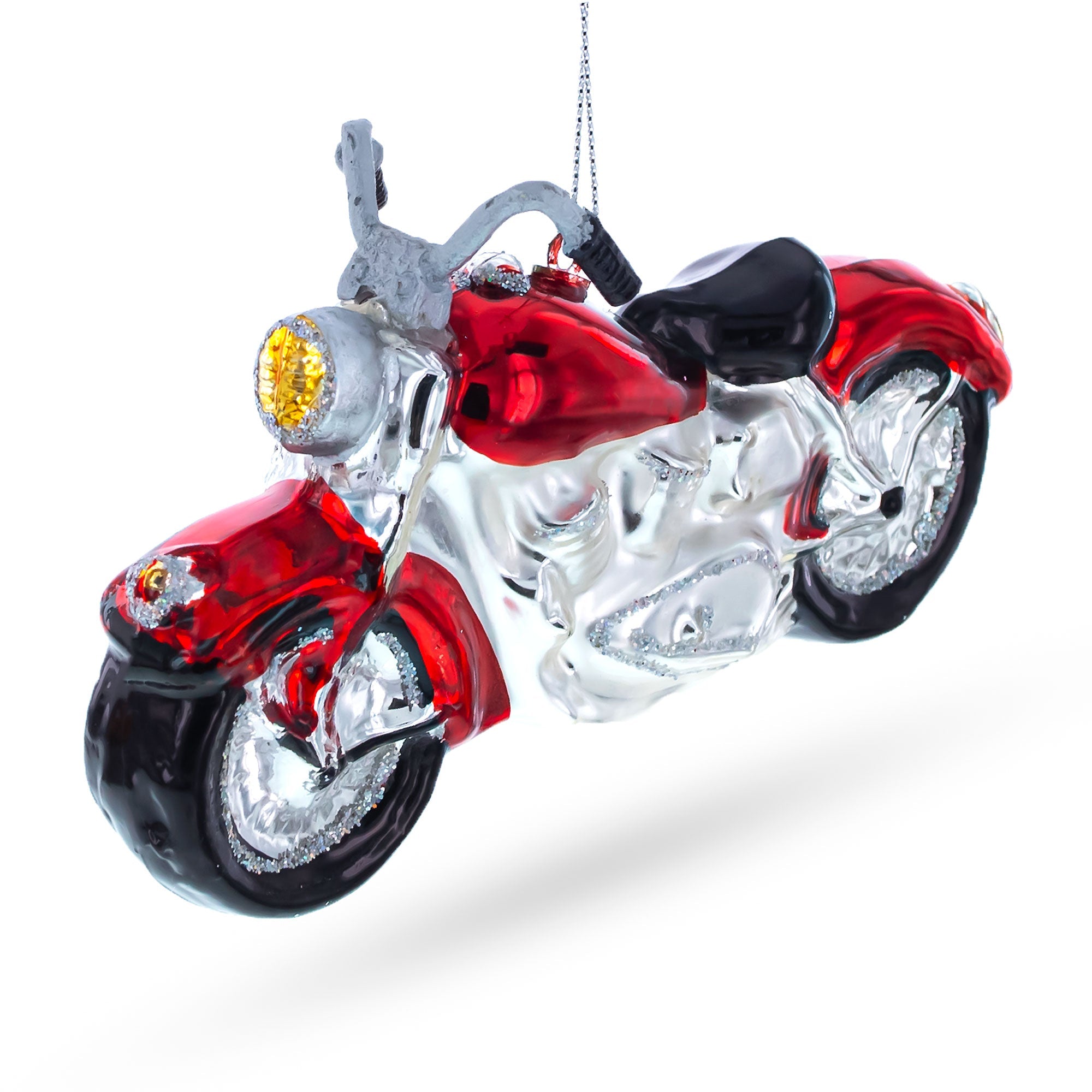 Red Motorcycle Blown Glass Christmas Ornament