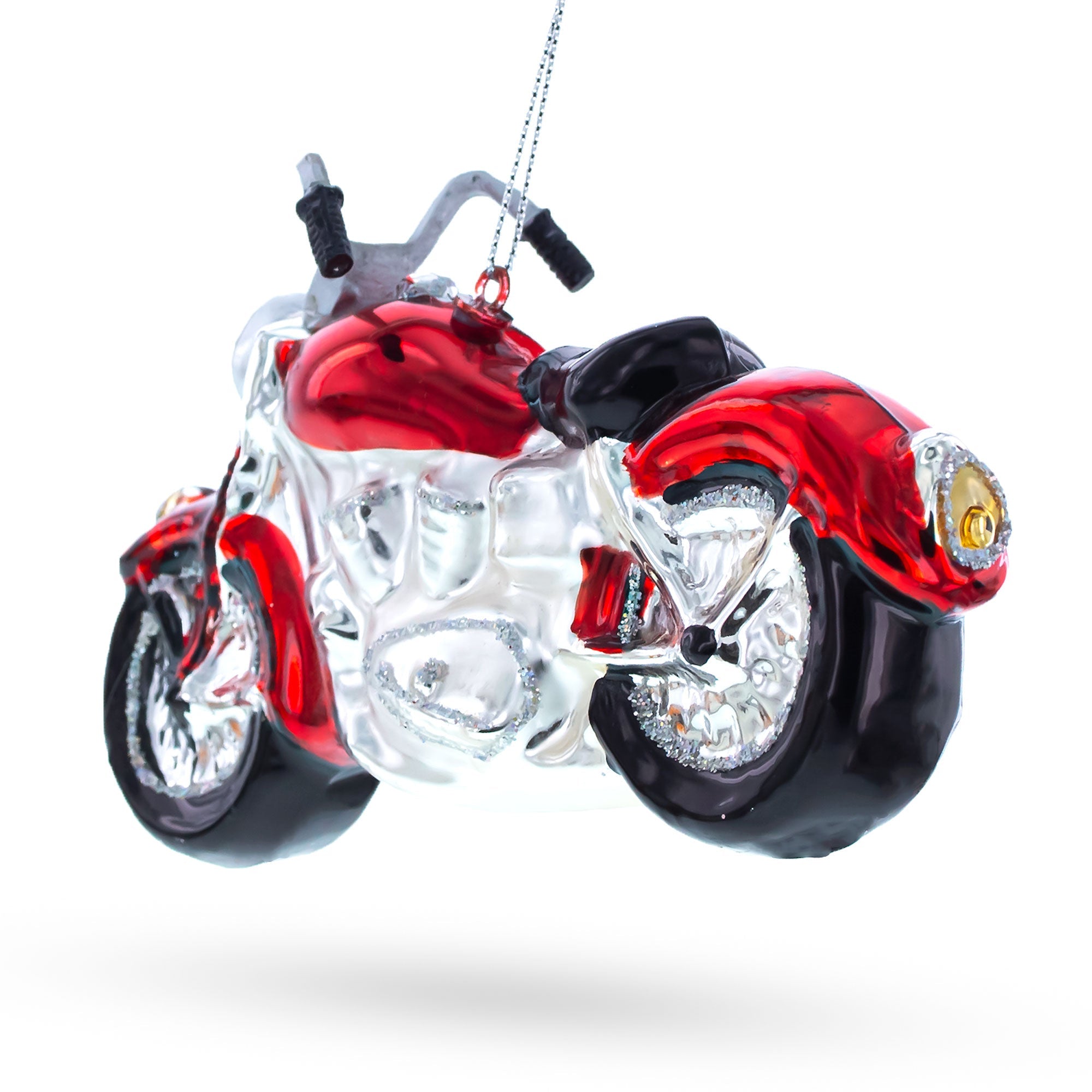 Red Motorcycle Blown Glass Christmas Ornament